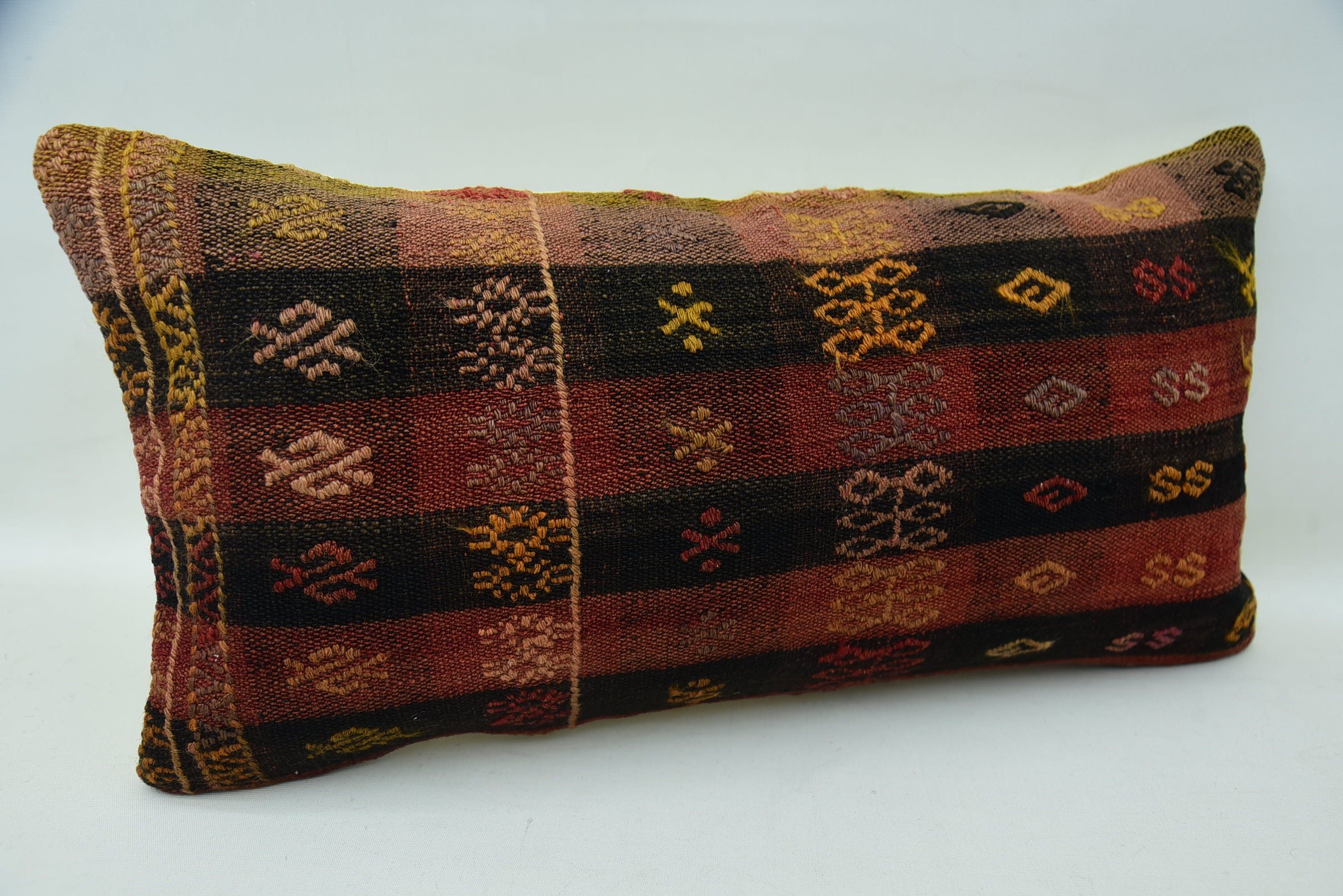 Vintage Kilim Pillow, 12"x24" Red Cushion Cover, Boho Pillow Sham Cover, Personalized Gift Pillow Cushion Case, Ethnical Kilim Rug Pillow