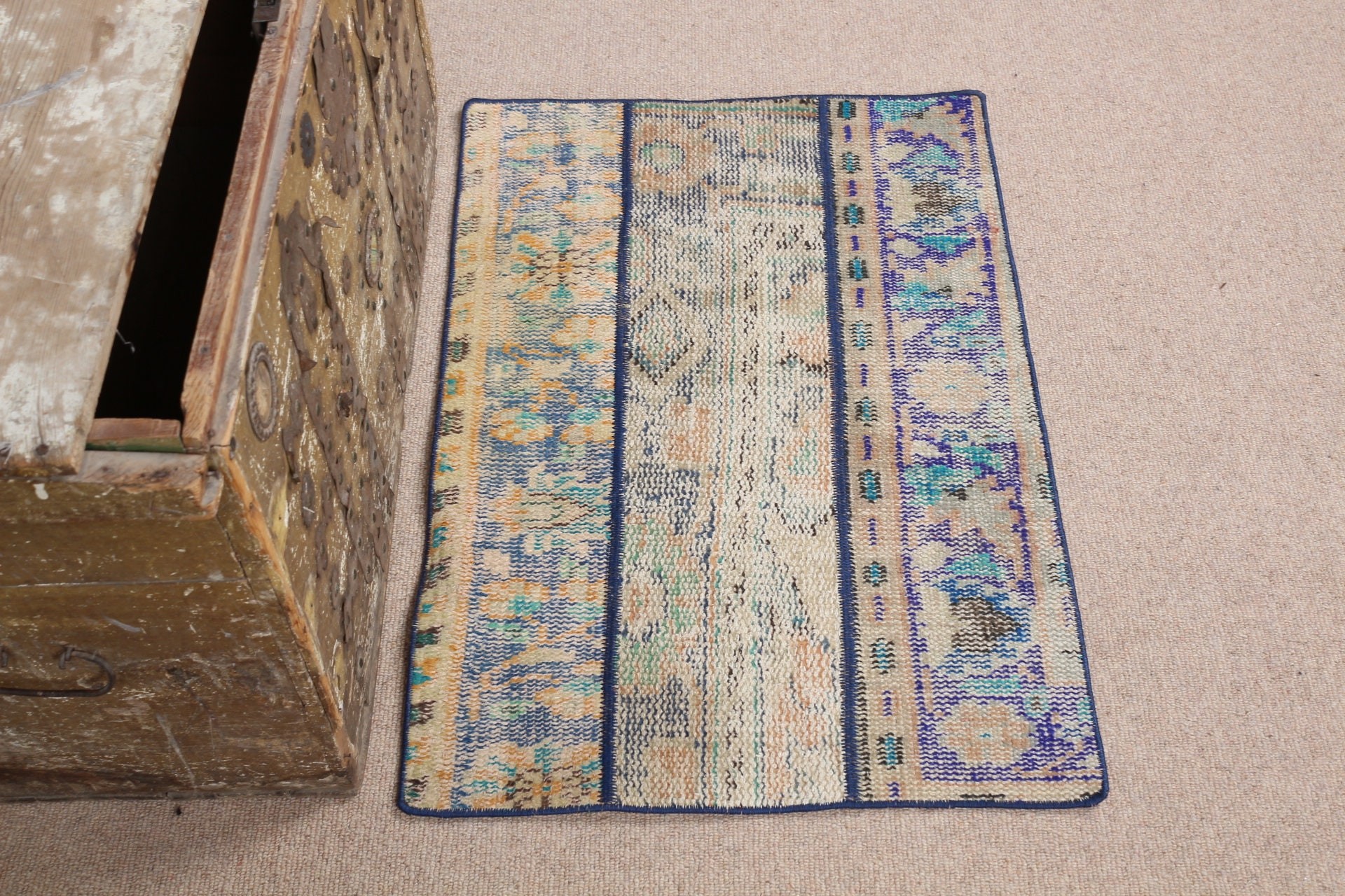 Turkish Rug, Bath Rug, Cool Rug, Door Mat Rug, 1.9x2.7 ft Small Rug, Vintage Rug, Rugs for Kitchen, Moroccan Rug, Blue Home Decor Rug