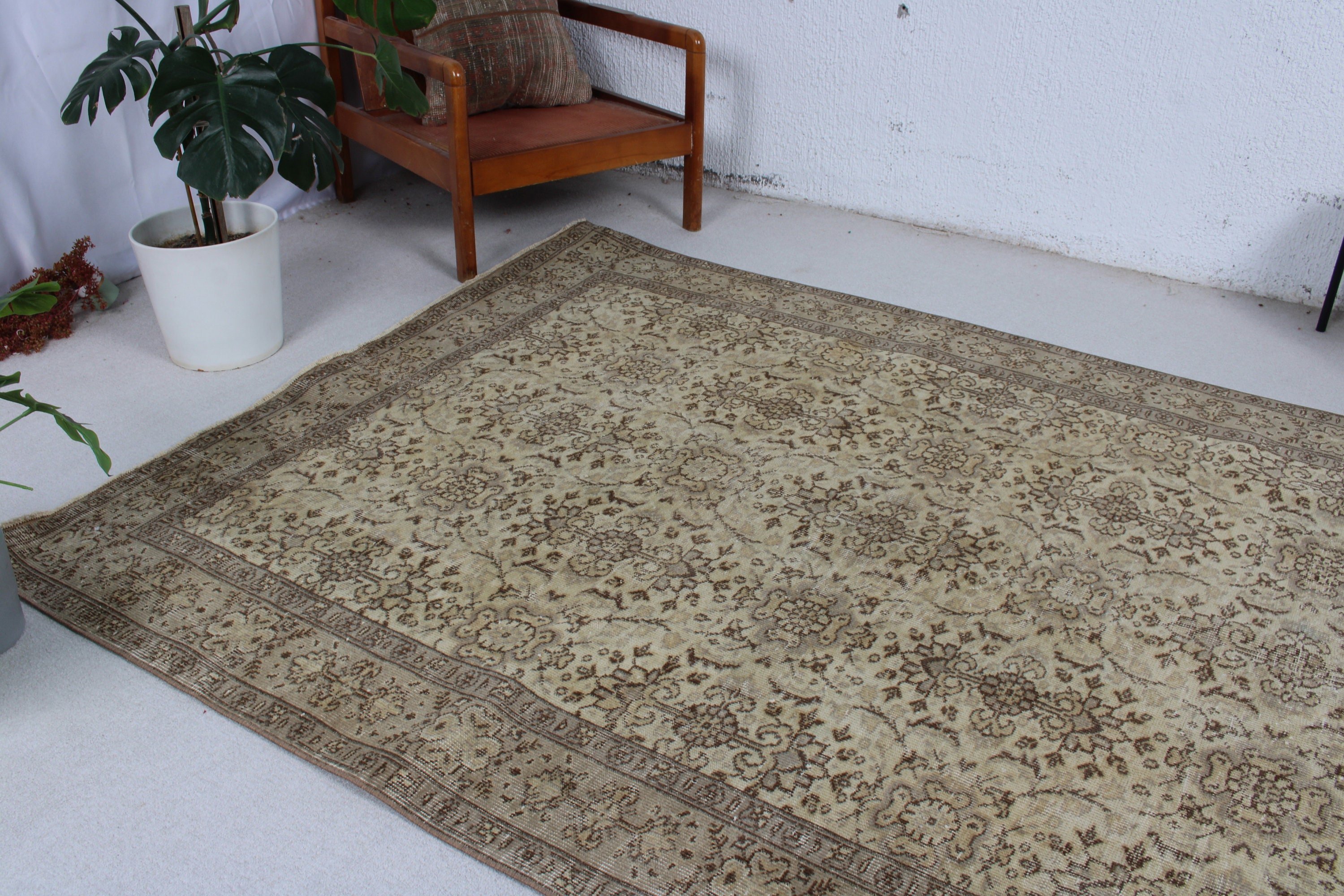 Yatak Odası Halısı, Bej Düz Dokuma Halı, Oturma Odası Halıları, Türk Halısı, Ev Dekor Halısı, 5.5x8.8 ft Büyük Halı, Vintage Halı, Oturma Odası Halısı