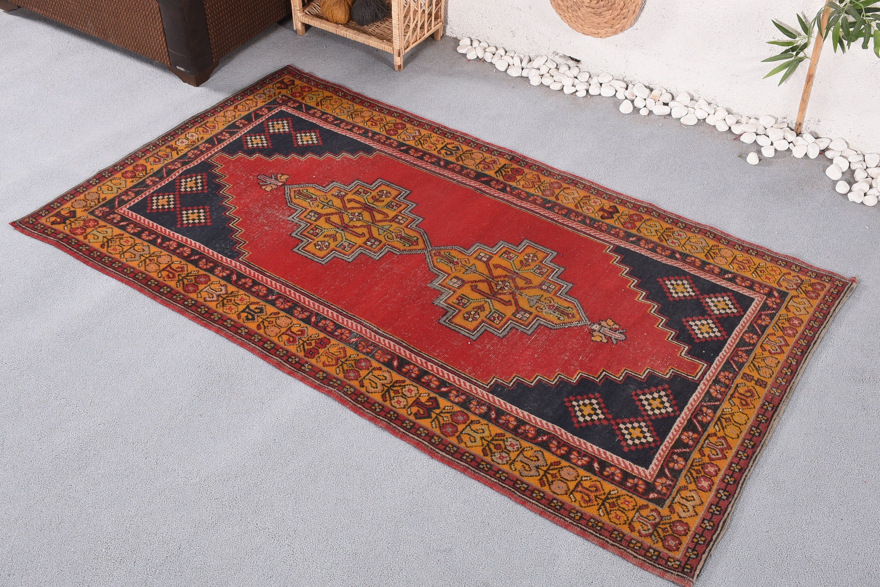 Vintage Rug, Rugs for Area, Living Room Rug, Vintage Decor Rug, Turkish Rug, Red Kitchen Rug, 3.9x7 ft Area Rug, Cool Rugs