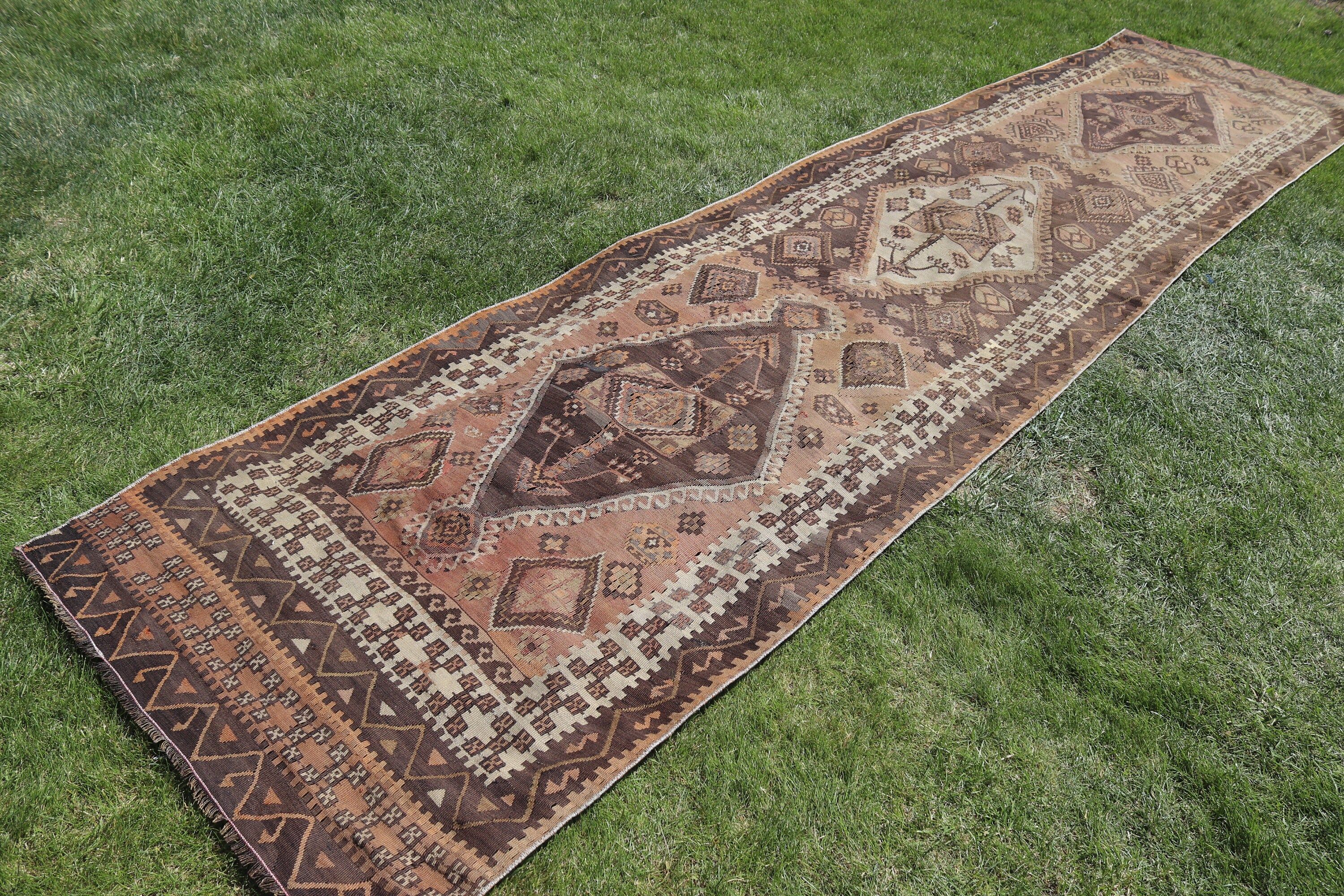 Hallway Rugs, Antique Rug, Vintage Rugs, Boho Rug, Wool Runner Rug Rugs, Beige Statement Rug, 3.4x14.2 ft Runner Rugs, Turkish Rugs, Kilim