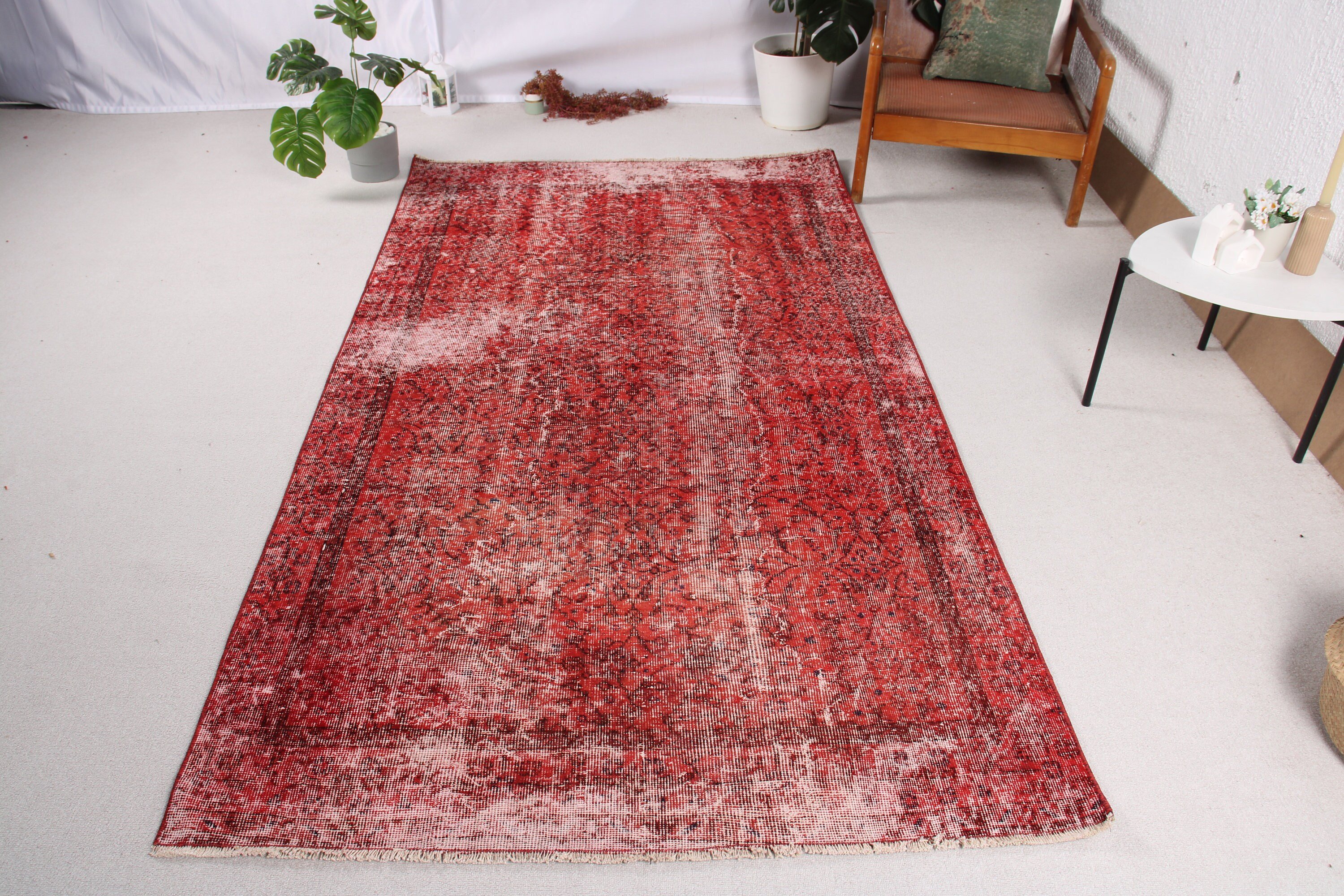 Havalı Halı, Türk Halısı, Yemek Odası Halıları, Vintage Halı, Kırmızı Düz ​​Dokuma Halılar, 4,4x8,1 ft Alan Halıları, Oushak Alan Halıları, Boho Halısı, Oushak Halıları