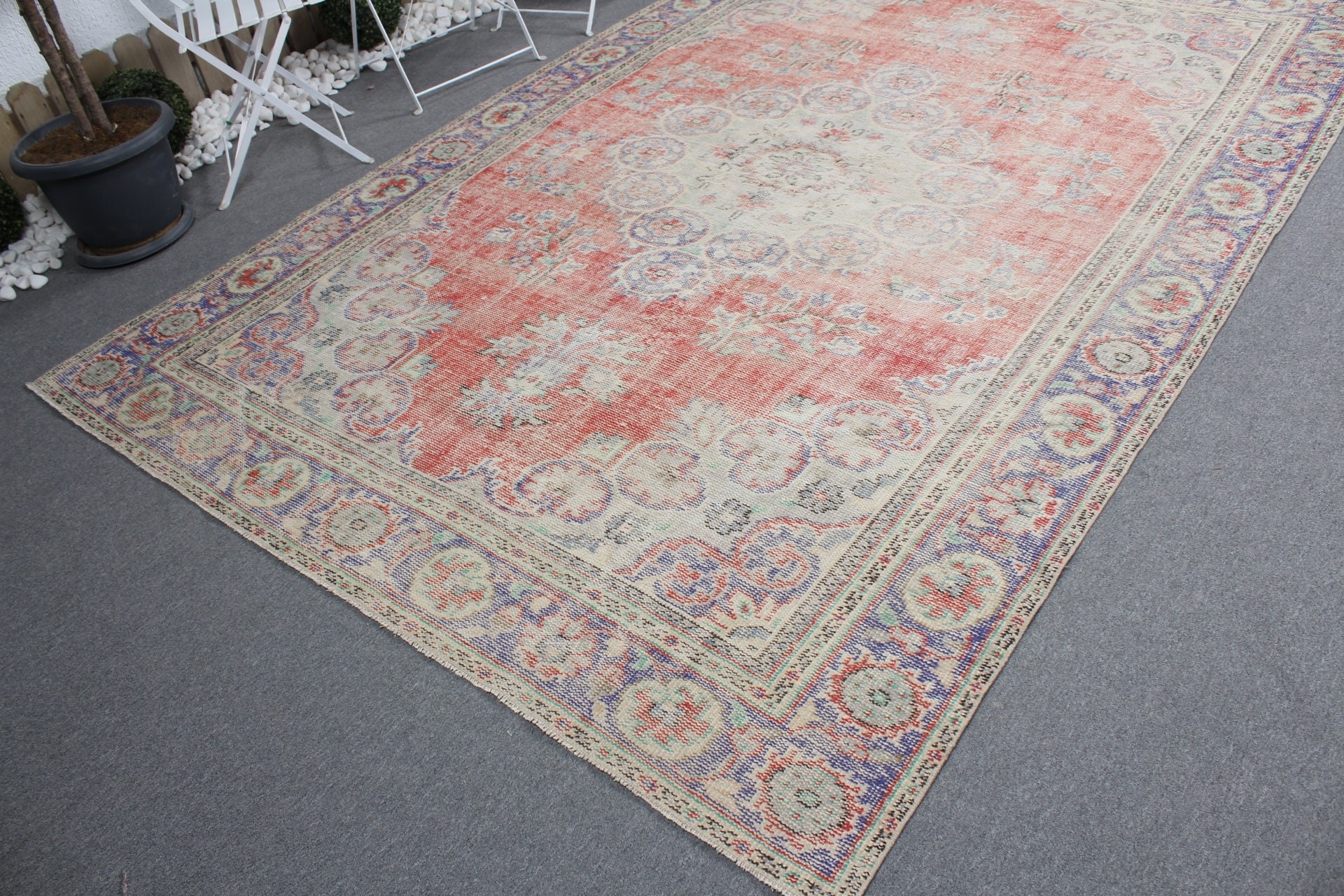 Art Rug, Antique Rug, Turkish Rug, Salon Rug, Blue Antique Rug, Vintage Rug, 6.9x10.1 ft Large Rug, Old Rugs, Bedroom Rug, Rugs for Bedroom