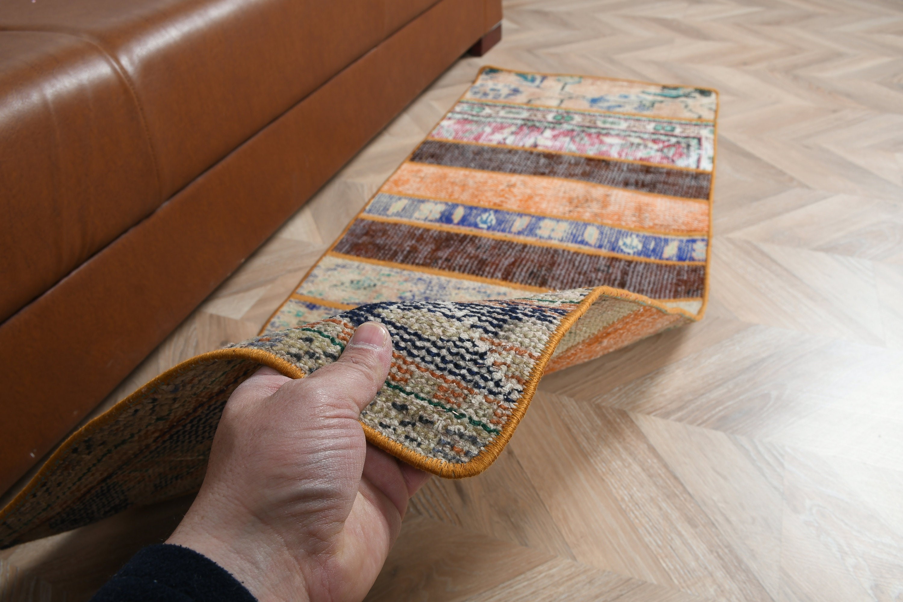 Orange Floor Rug, Bedroom Rug, Oushak Rug, Kitchen Rugs, Vintage Rug, Door Mat Rug, 1.7x4.7 ft Small Rugs, Rugs for Bath, Turkish Rug