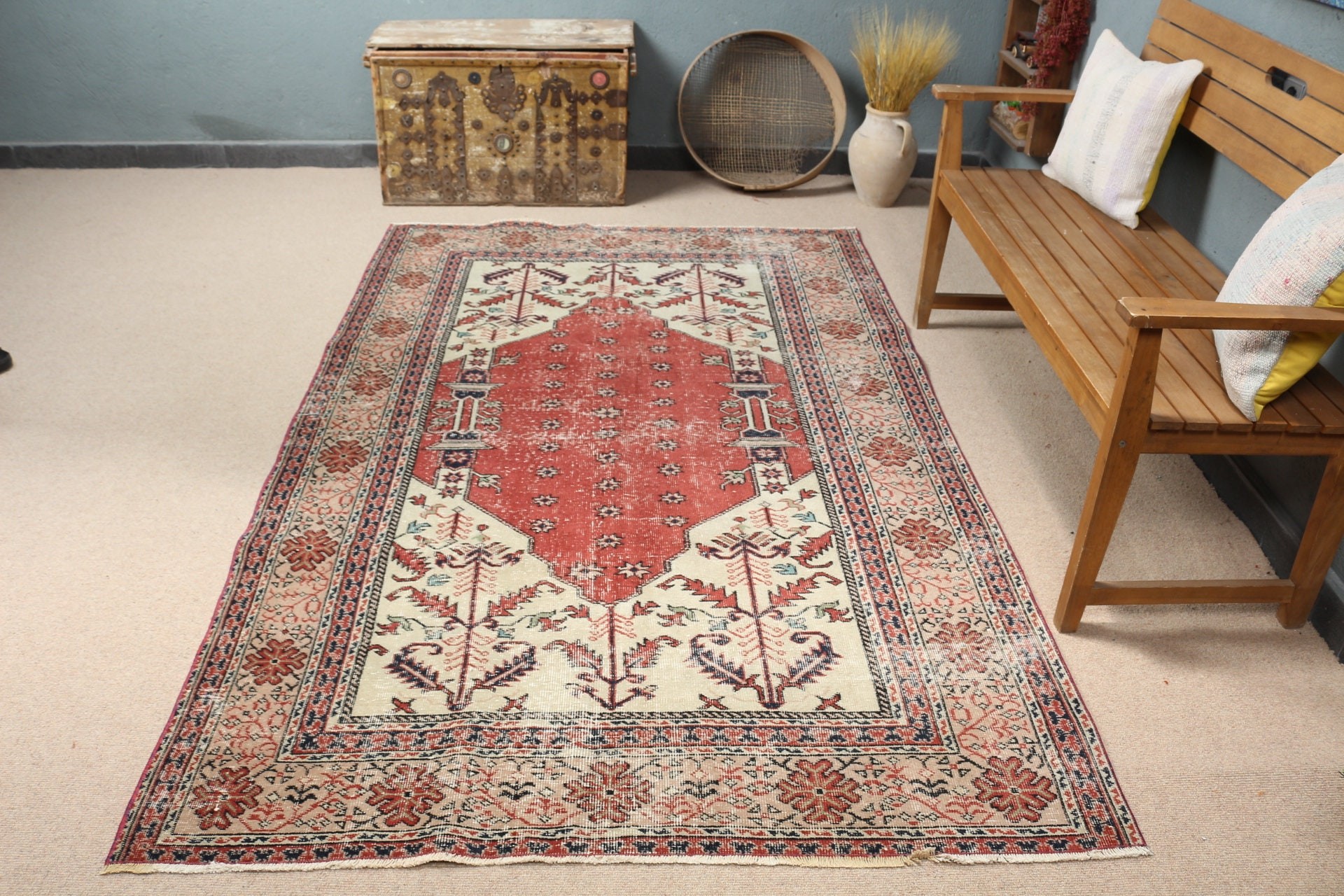 Vintage Rug, Floor Rugs, Bedroom Rugs, Turkish Rugs, 4.9x7.6 ft Area Rugs, Vintage Decor Rug, Nursery Rug, Beige Antique Rug, Oriental Rug