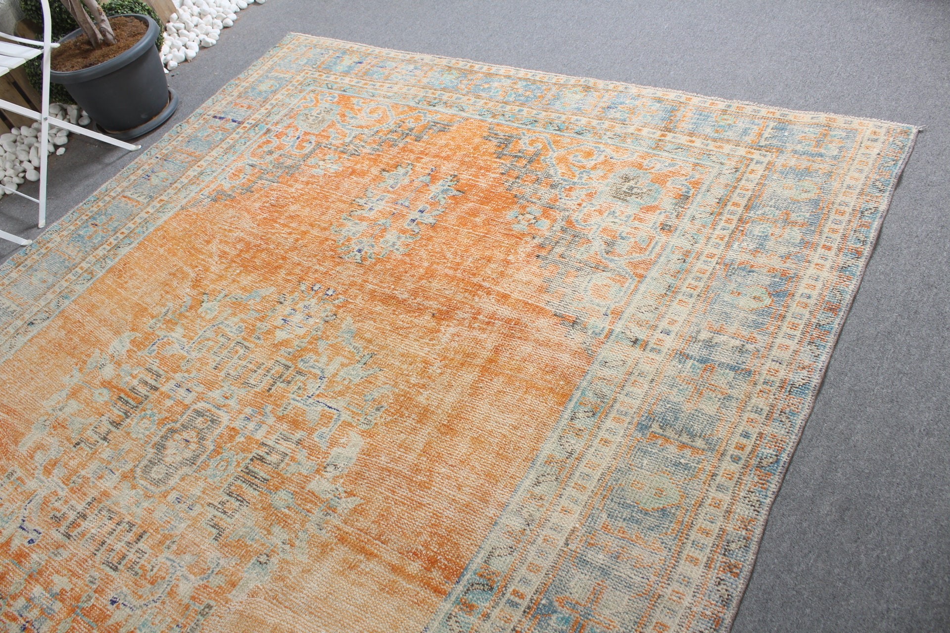 Dining Room Rug, Orange Oushak Rug, Vintage Rug, 7.3x10.2 ft Oversize Rug, Natural Rug, Kitchen Rug, Salon Rug, Moroccan Rugs, Turkish Rug