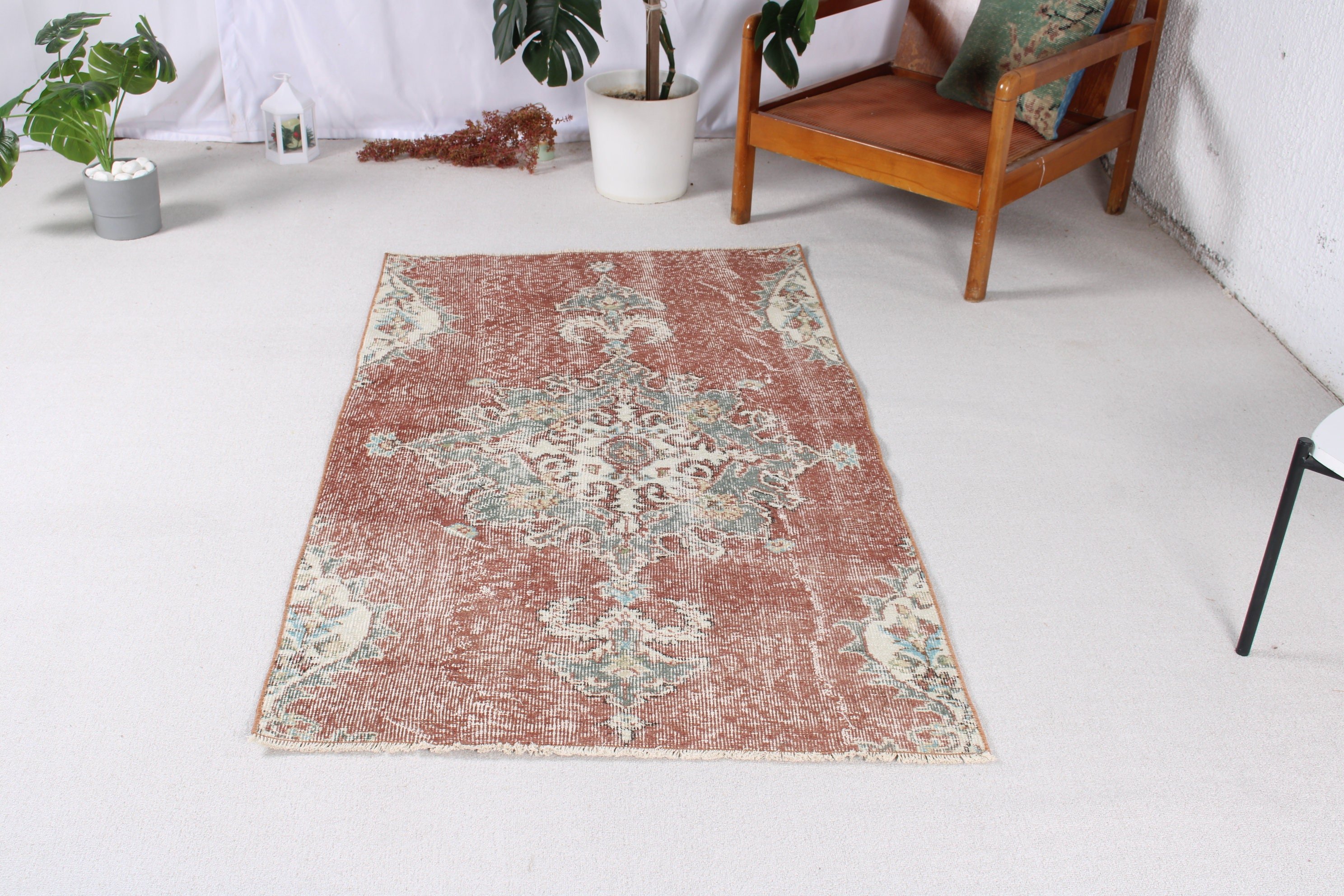 Ethnic Rug, 3.2x5.4 ft Accent Rugs, Brown Luxury Rug, Bedroom Rugs, Vintage Rug, Rugs for Nursery, Turkish Rugs, Entry Rug, Oushak Rugs