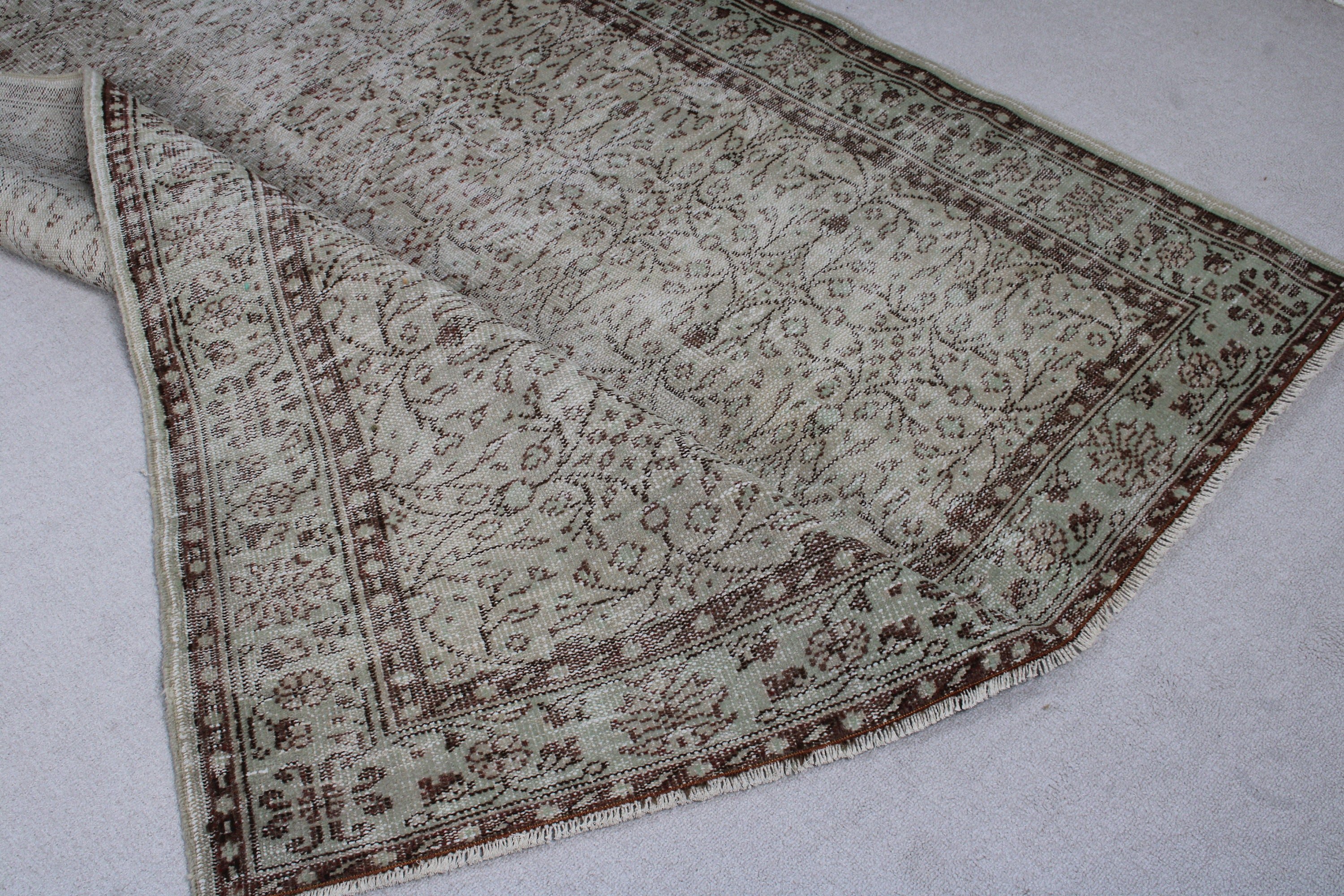 El Dokuma Halı, Büyük Oushak Halı, Vintage Halı, Kahverengi Mutfak Halısı, Türk Halıları, Nötr Halılar, 5.4x9.4 ft Büyük Halılar, Büyük Vintage Halı