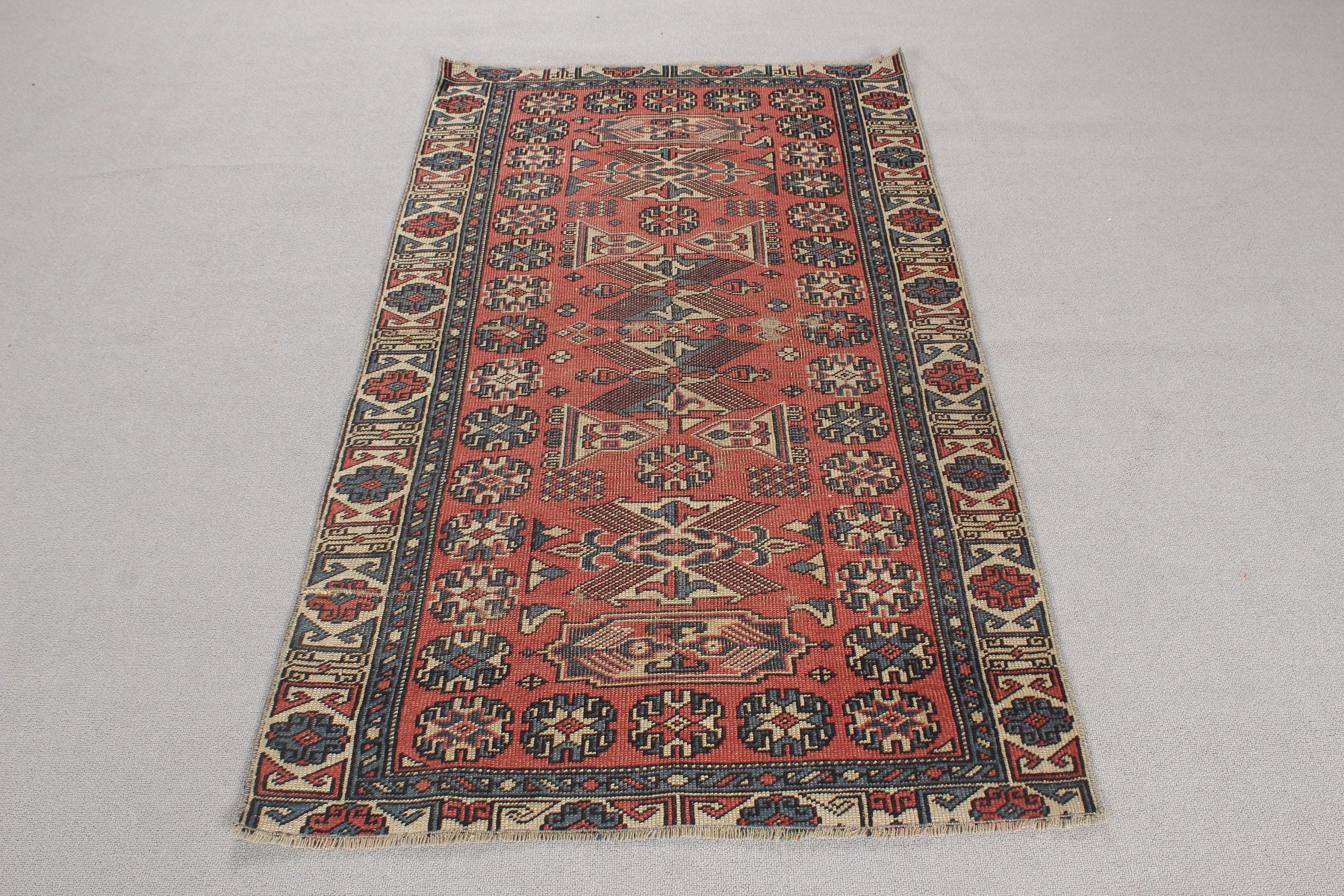 Türk Halısı, 3,1x5,3 ft Aksan Halıları, Vintage Halı, Açıklama Halıları, Boho Vurgulu Halılar, Sanatsal Halılar, Geometrik Halı, Kırmızı Mutfak Halıları