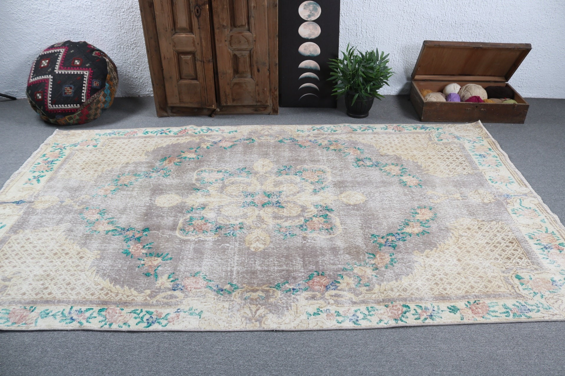 Oturma Odası Halısı, Sarı Lüks Halı, 5.6x9.5 ft Büyük Halılar, Modern Halı, Türk Halıları, Büyük Oushak Halısı, Aztek Halısı, Antika Halılar, Vintage Halı