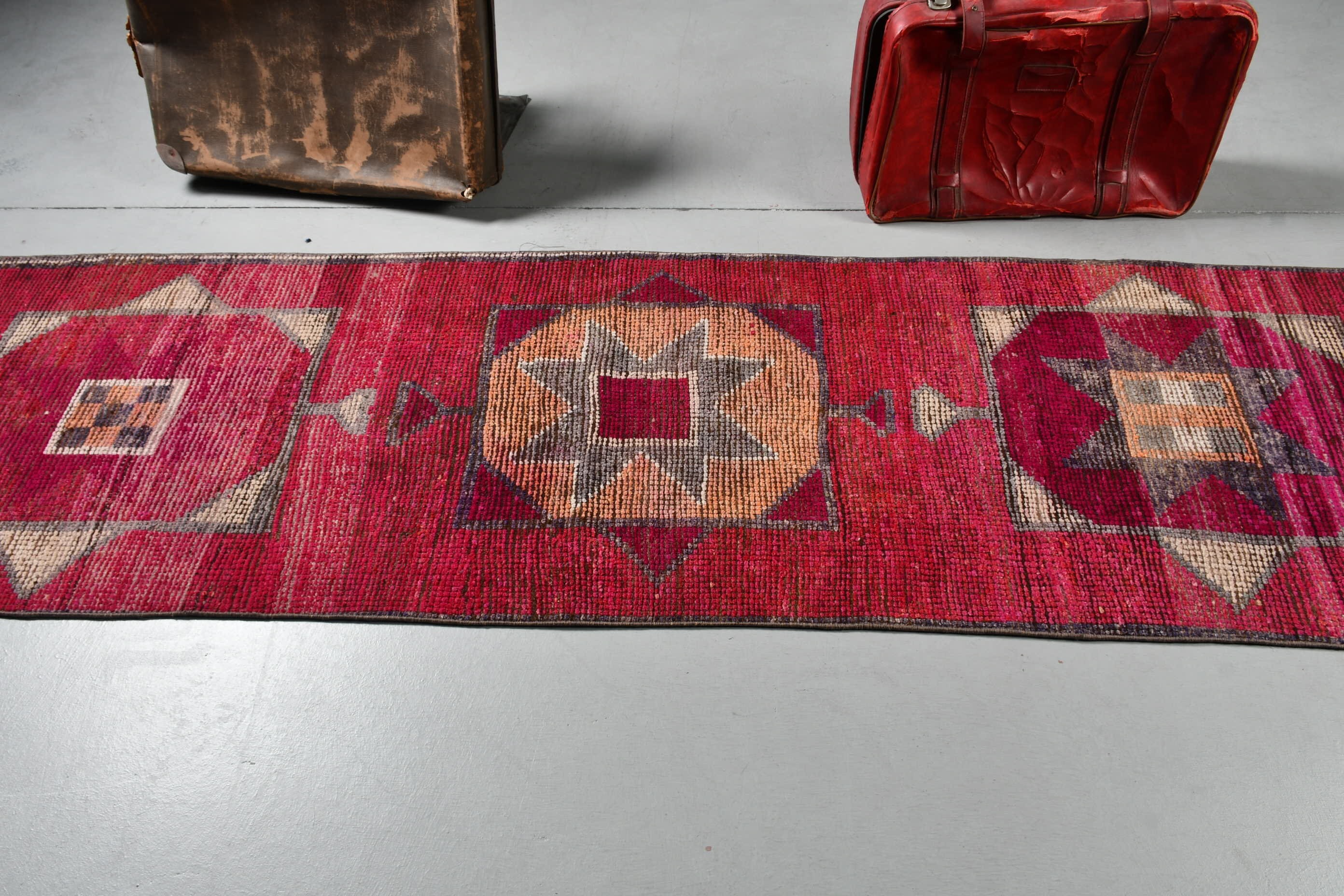 Floor Rug, Rugs for Runner, Vintage Rugs, Turkish Rug, Red  2.6x10.4 ft Runner Rug, Flatweave Rug, Cool Rug, Corridor Rugs