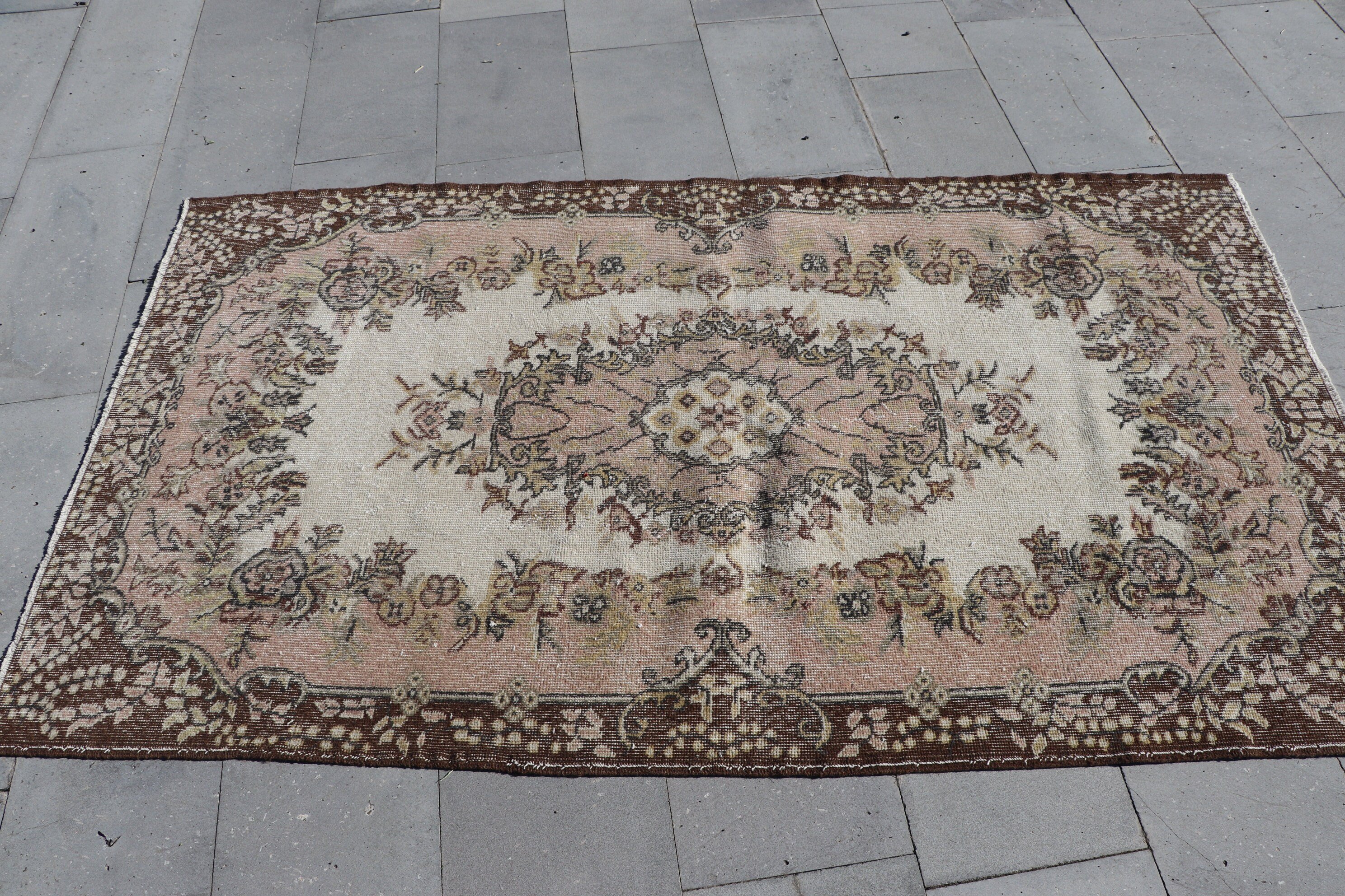 Dining Room Rug, Vintage Decor Rug, Vintage Rug, Brown Kitchen Rug, Rugs for Area, Anatolian Rug, Turkish Rug, Floor Rug, 4x6.9 ft Area Rug