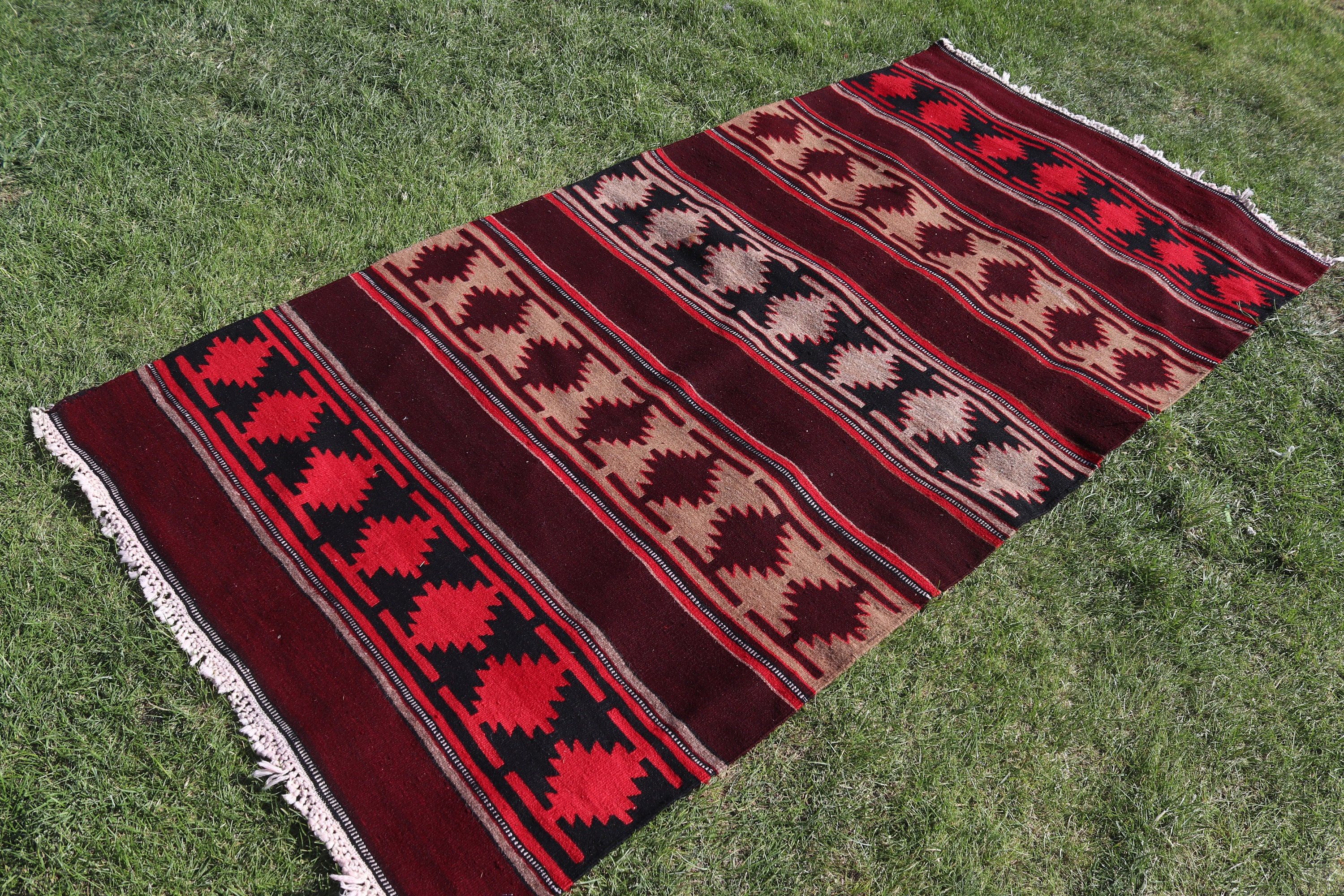 Nursery Rugs, Vintage Rug, Modern Rugs, Kilim, Turkish Rugs, Red Wool Rugs, Kitchen Rugs, Oriental Rug, 3.5x7 ft Area Rug