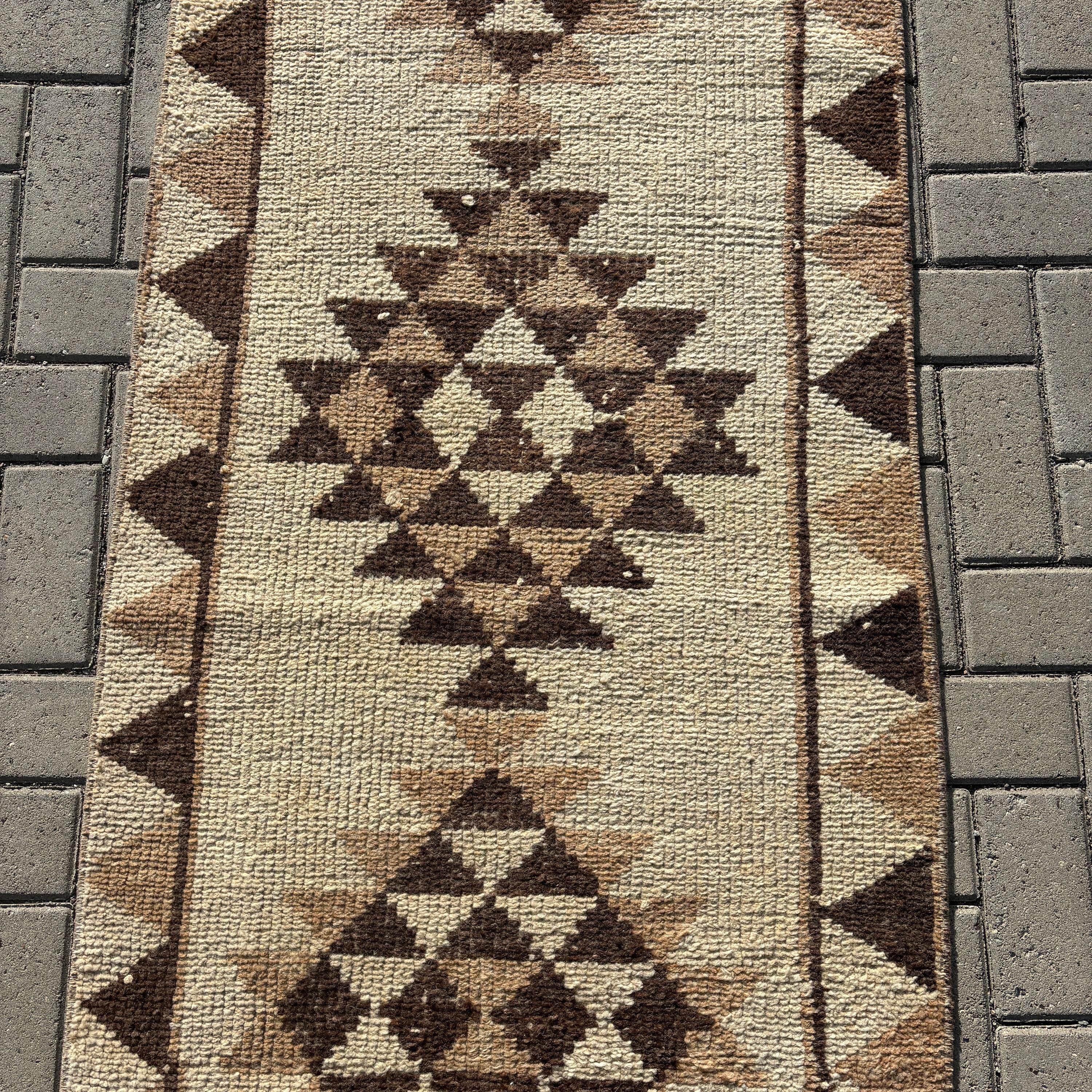 Beni Ourain Runner Halıları, Cool Halılar, Vintage Halı, Bej Nötr Halı, 2.5x11.7 ft Runner Halıları, Türk Halıları, Merdiven Halıları