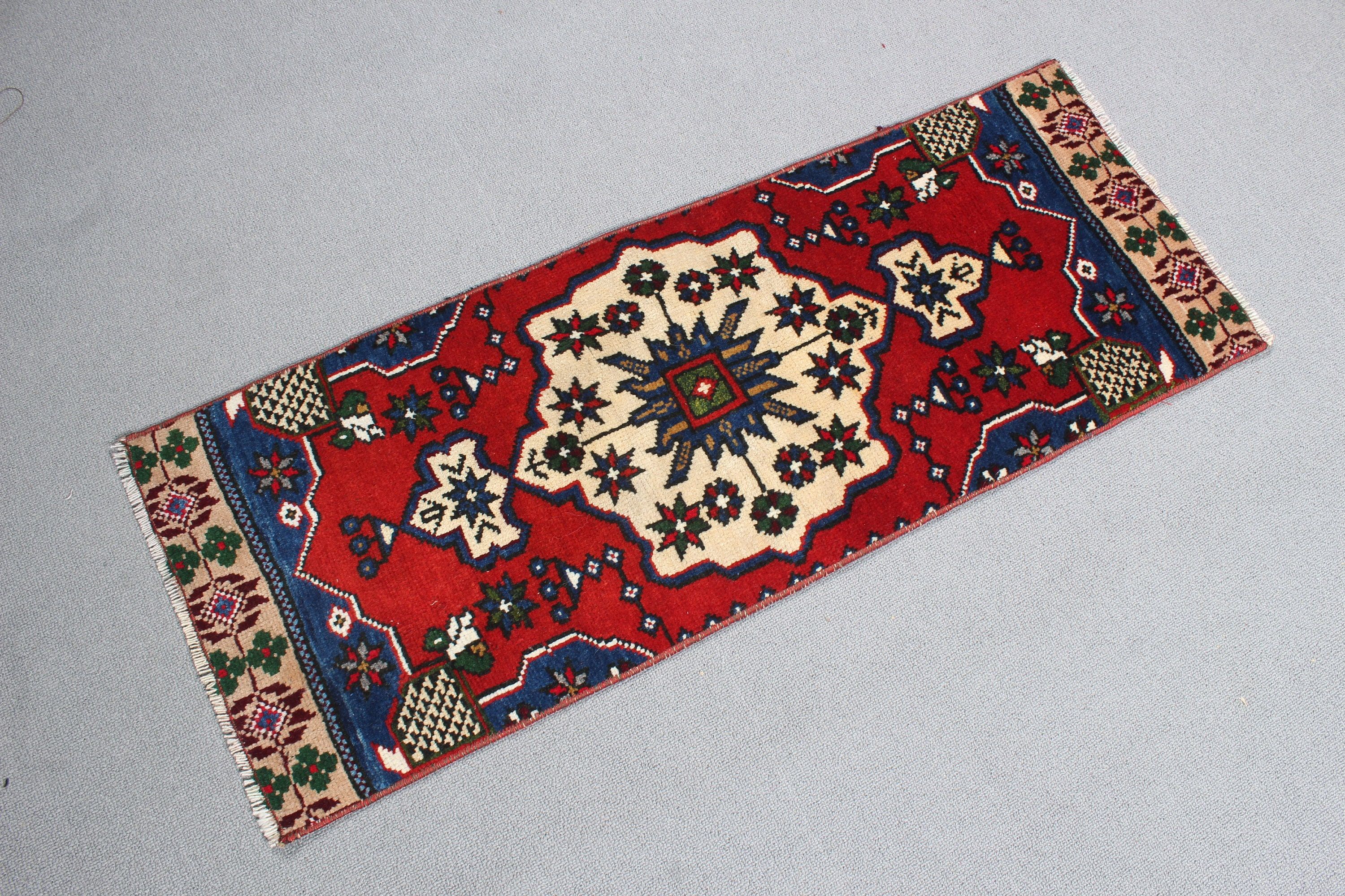 Kırmızı Yün Halılar, Vintage Halı, 1.2x3.2 ft Küçük Halı, Lüks Halılar, Düz Dokuma Halılar, Yer Halısı, Küçük Boho Halı, Küçük Vintage Halılar, Türk Halısı