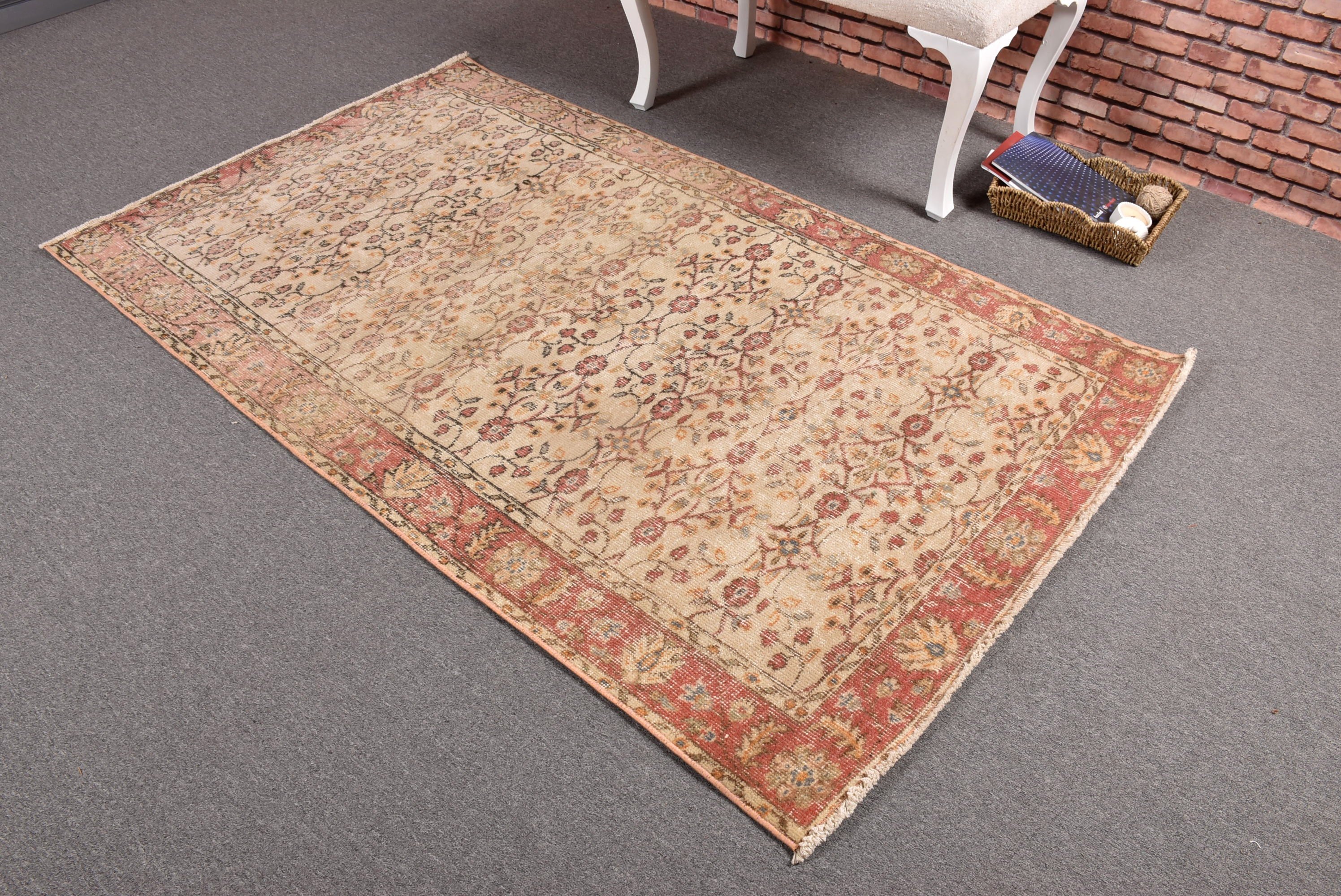 Turkish Rug, Vintage Rugs, Office Rugs, Indoor Rug, Bedroom Rugs, 3.9x6.5 ft Area Rug, Modern Rugs, Living Room Rugs, Beige Home Decor Rug