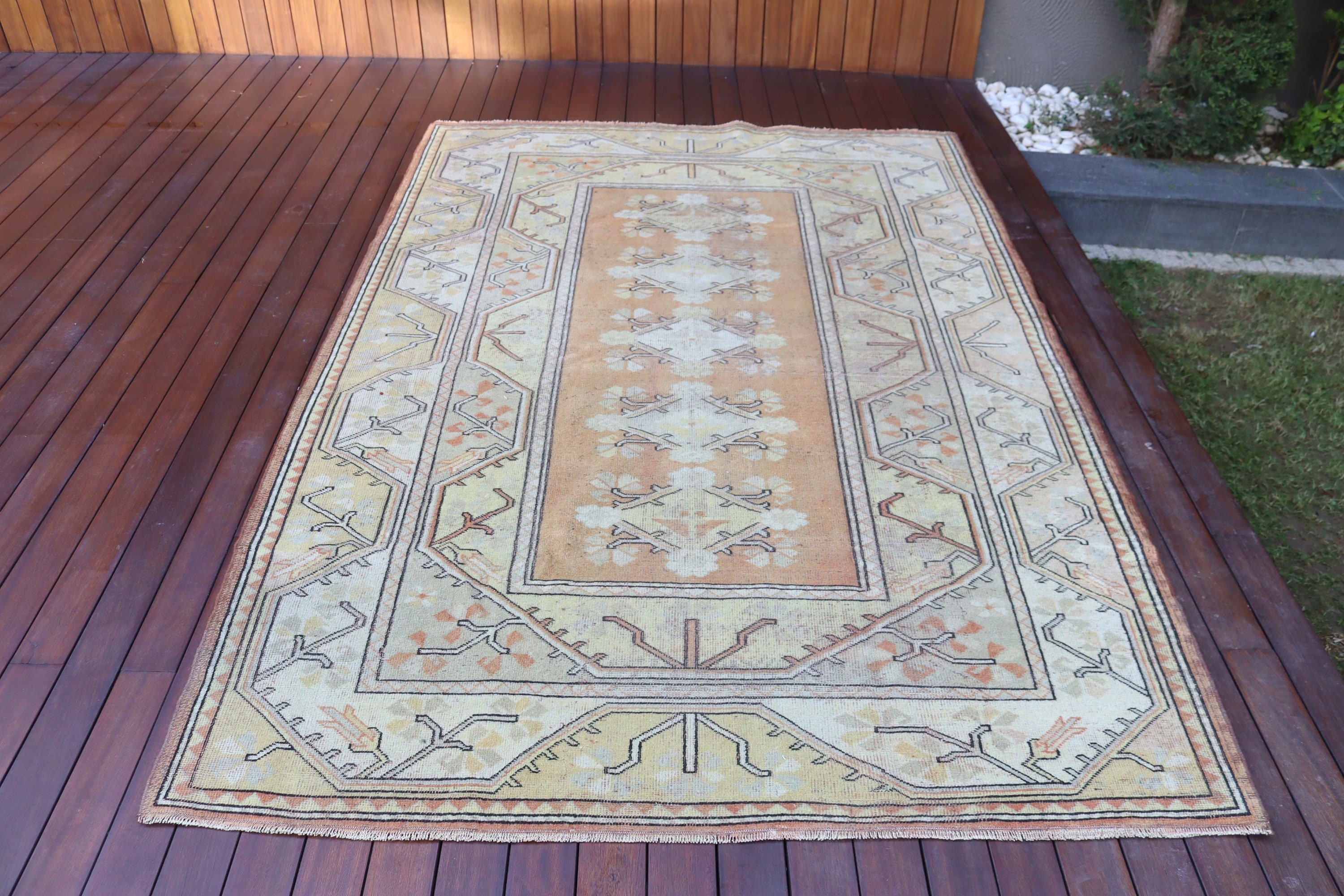 Turuncu El Dokuma Halılar, Yemek Odası Halısı, Vintage Halı, Modern Halı, Türk Halıları, Salon Halıları, Soğuk Halı, 5,4x8,1 ft Büyük Halılar