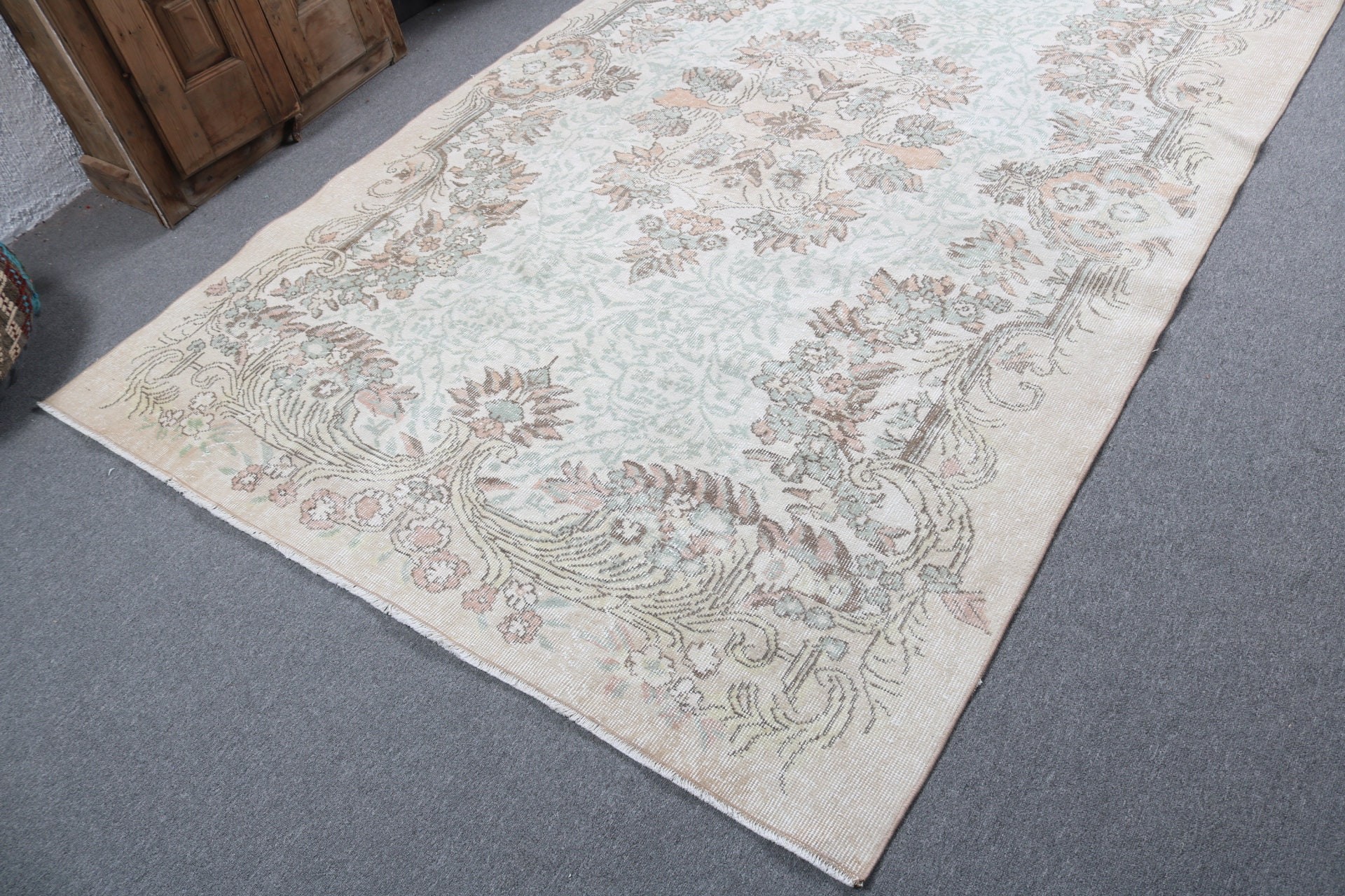 Boho Rugs, Rugs for Large Oushak, Bedroom Rug, Wool Rugs, Turkish Rugs, Vintage Rug, Large Vintage Rug, 6x9.2 ft Large Rug, Beige Cool Rugs