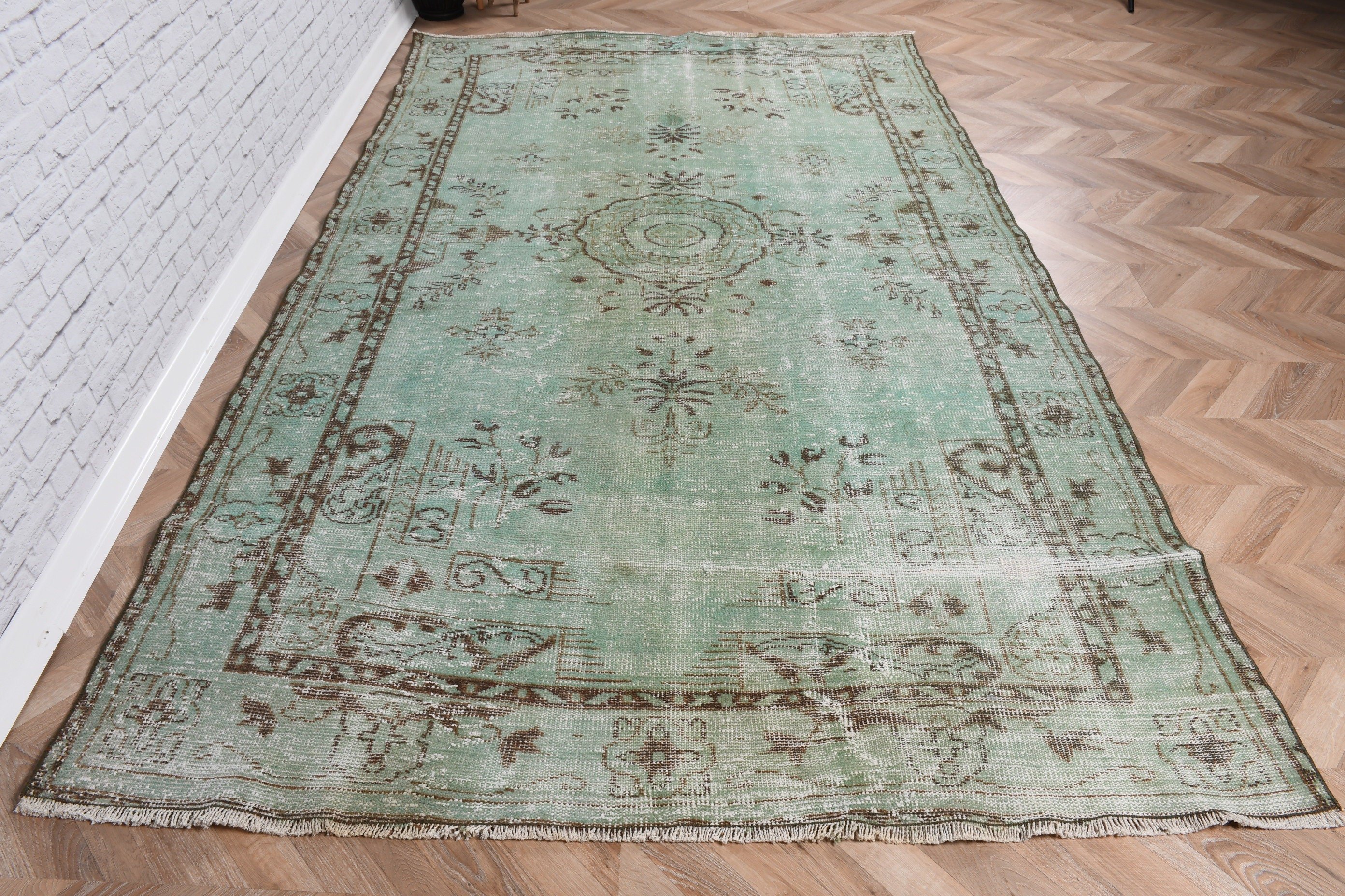 Turkish Rug, Modern Rug, Floor Rugs, 5.7x9.4 ft Large Rug, Vintage Rug, Outdoor Rug, Large Vintage Rugs, Salon Rug, Green Kitchen Rug