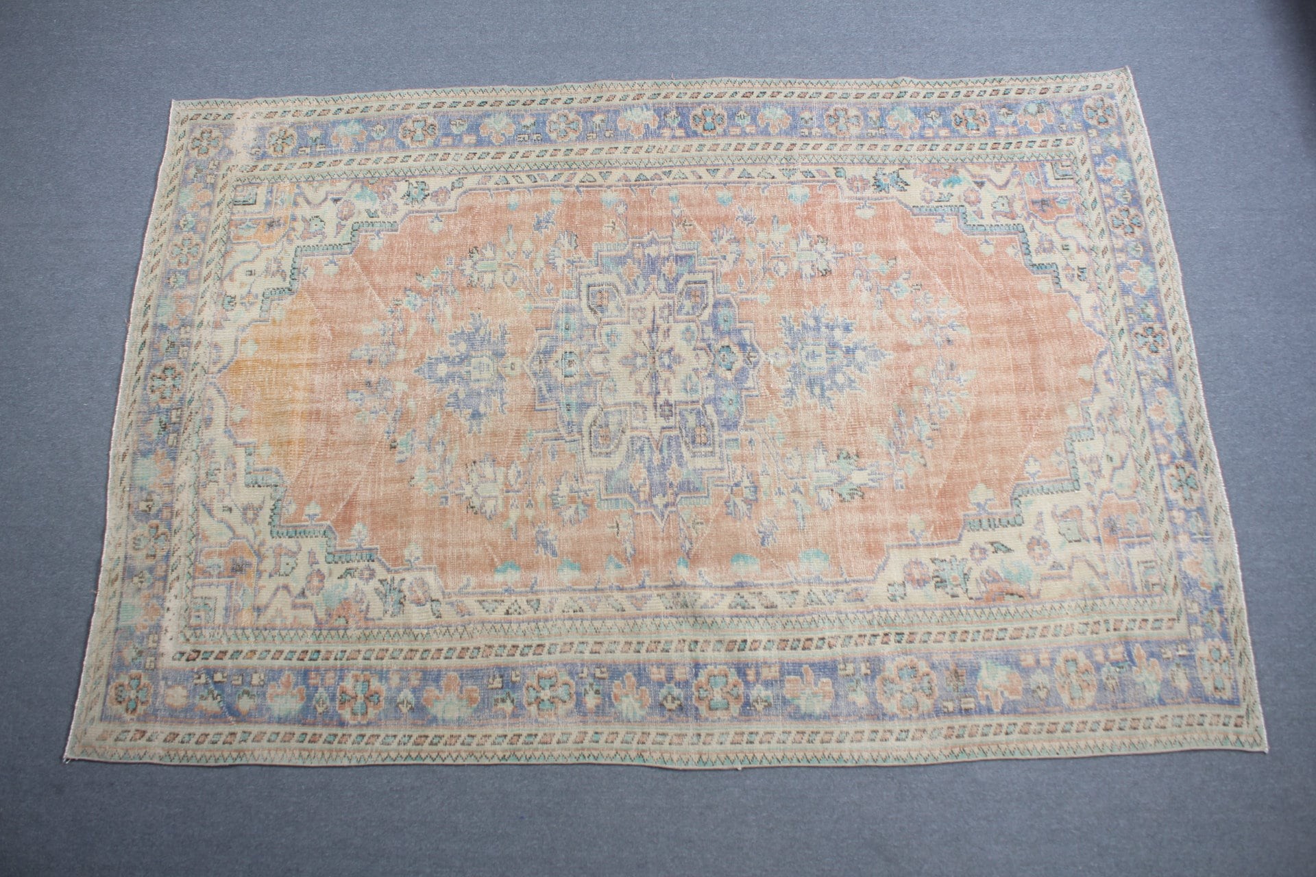 Salon Halıları, Oushak Halısı, Vintage Halılar, Turuncu 7x10.5 ft Büyük Boy Halı, Ofis Halısı, Oryantal Halılar, Salon Halıları, Türk Halısı