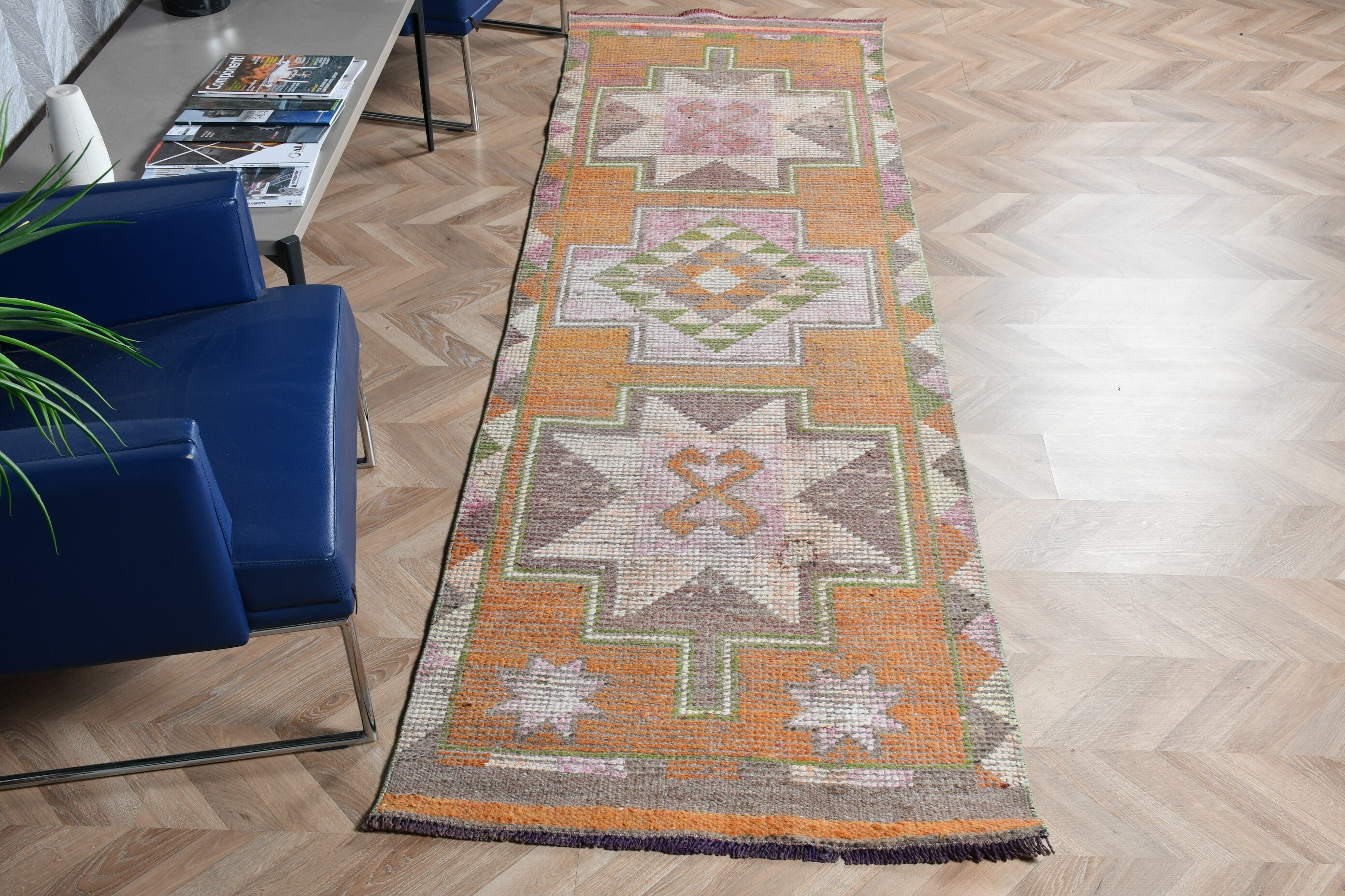 Anadolu Halısı, Koridor Halısı, 2,9x9,7 ft Runner Halıları, Vintage Halılar, Turuncu Oushak Halısı, Türk Halısı, Organik Halı, Yer Halıları, Mutfak Halısı