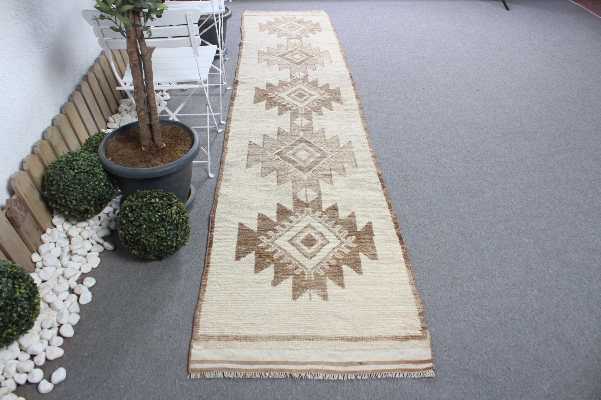 Vintage Halı, 2.6x11.8 ft Runner Halı, Bej Oryantal Halı, Mutfak Halıları, Türk Halısı, Koridor Halısı, Merdiven Halısı, Havalı Halı