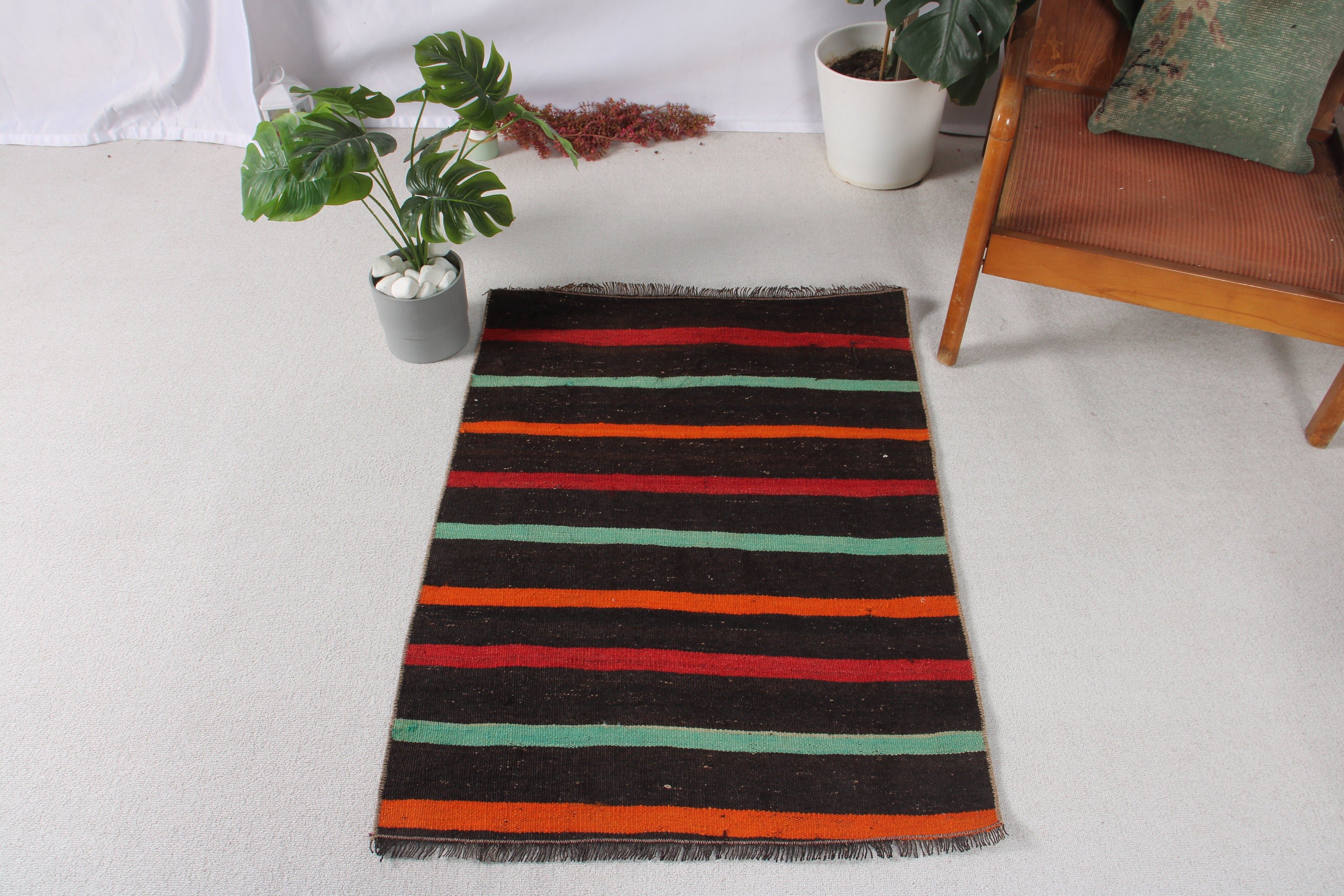 Boho Rug, Turkish Rug, Organic Rug, Home Decor Rug, Black Luxury Rugs, Vintage Rug, Kilim, Entry Rug, Nursery Rug, 2.6x3.4 ft Small Rugs