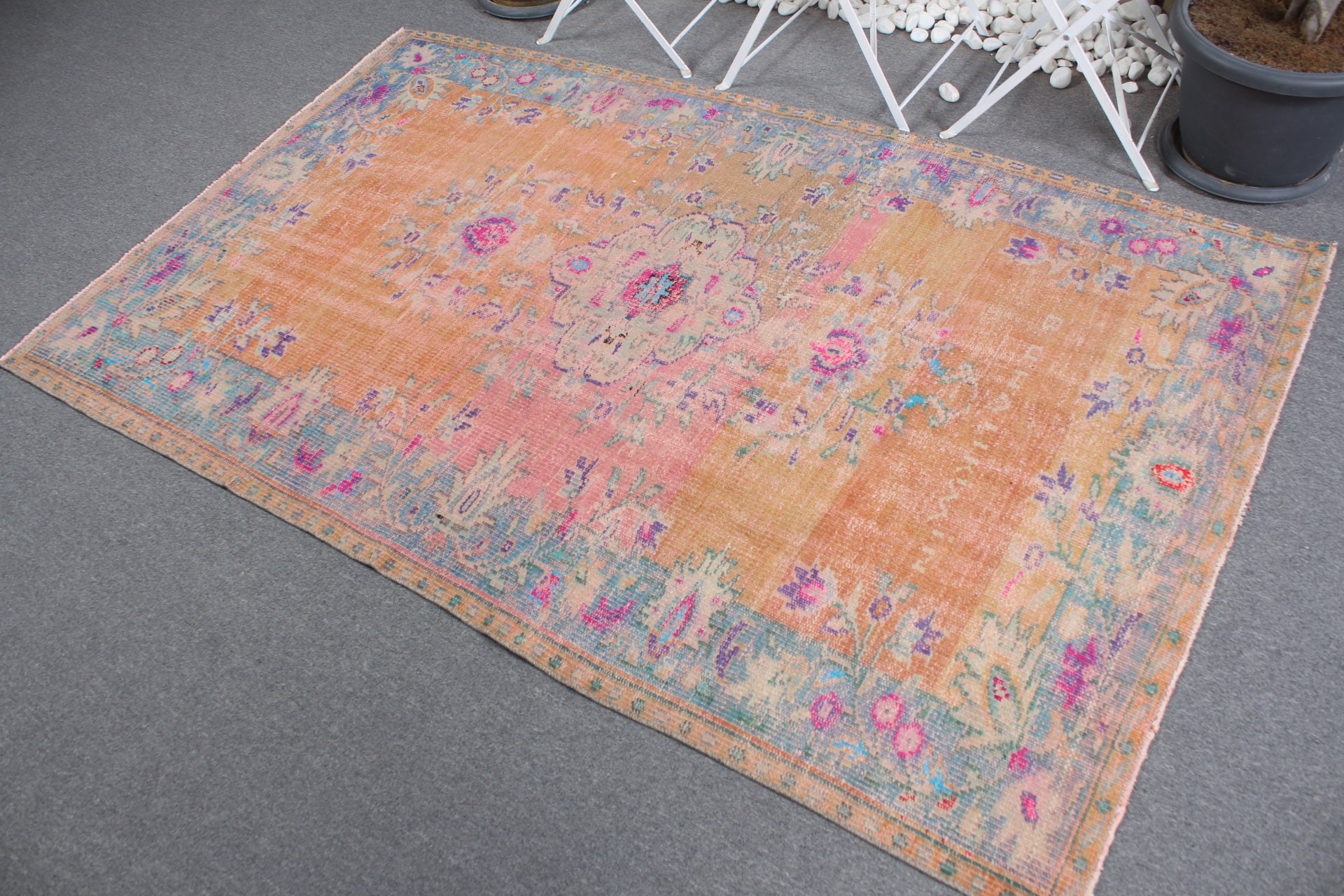 Bedroom Rug, 4.3x6.9 ft Area Rugs, Indoor Rugs, Orange Floor Rug, Rugs for Floor, Oriental Rug, Hand Woven Rug, Vintage Rug, Turkish Rug