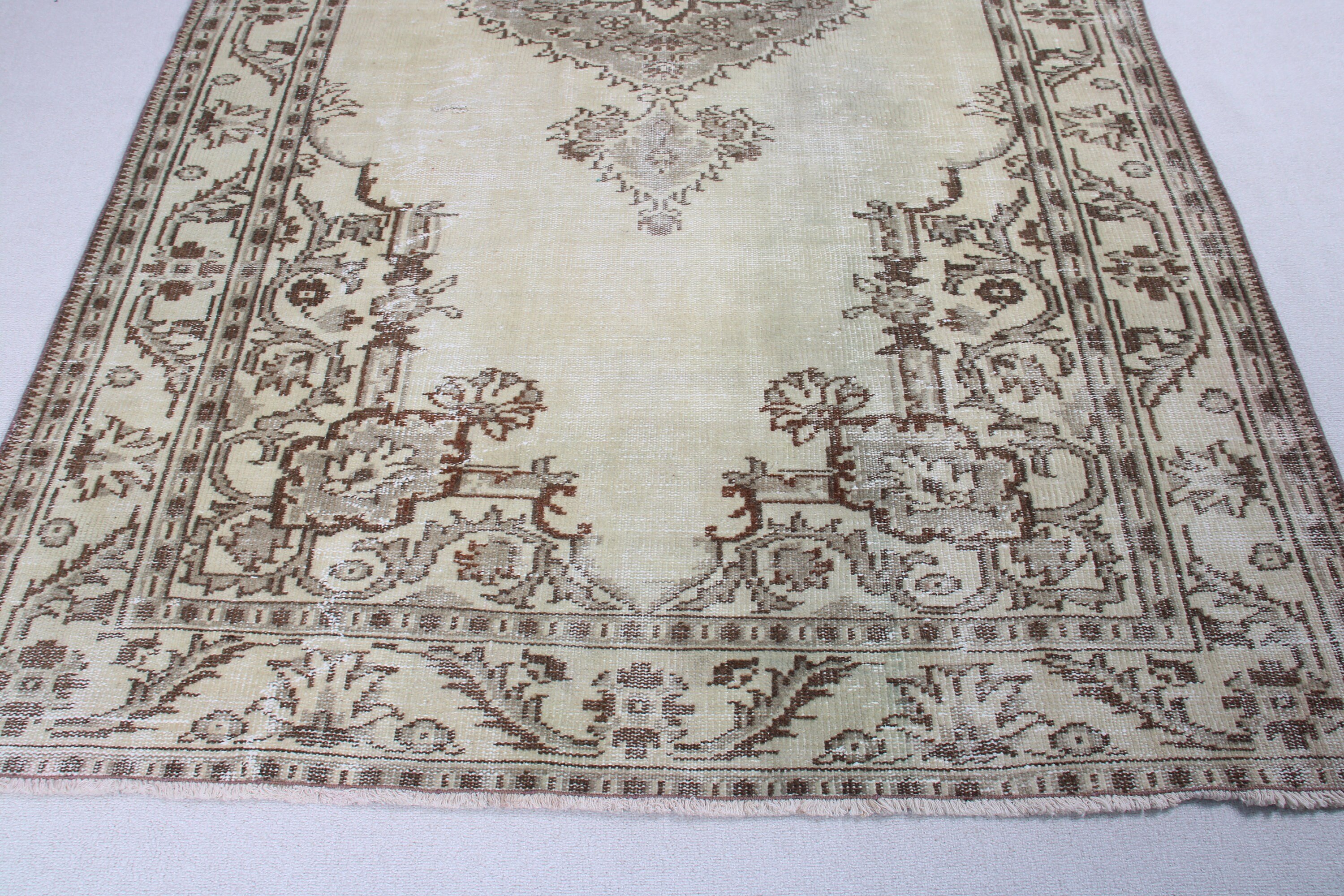 Yemek Odası Halıları, Salon Halısı, Bej El Dokuma Halısı, Türk Halısı, 5.5x8.9 ft Büyük Halı, Vintage Halılar, Düz Dokuma Halı, Dış Mekan Halısı, Yatak Odası Halısı