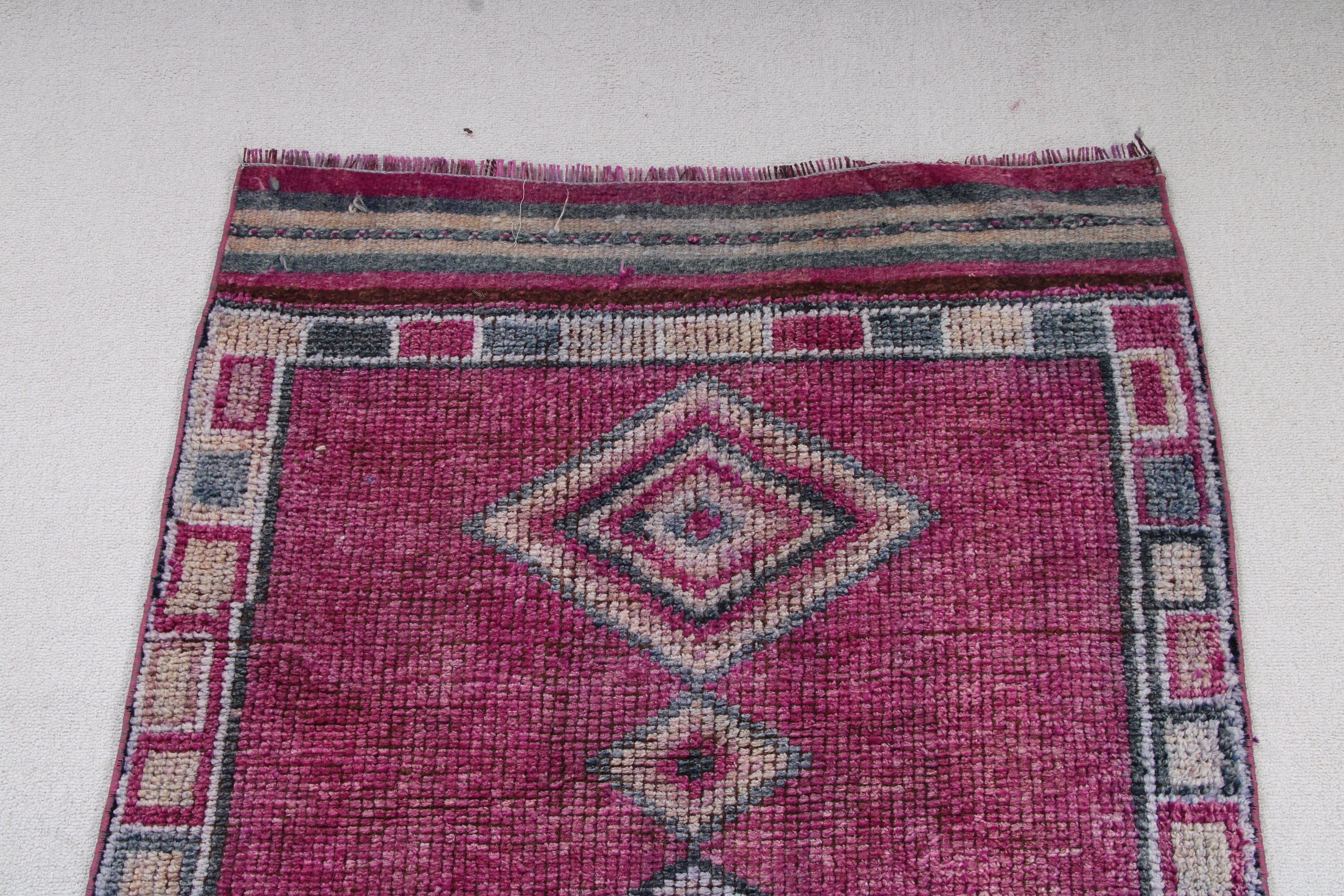 Vintage Halı, Mor Geometrik Halılar, Boho Halı, Yatak Odası Halıları, Uzun Yolluk Halıları, Merdiven Halıları, 3x11.3 ft Yolluk Halısı, Türk Halısı