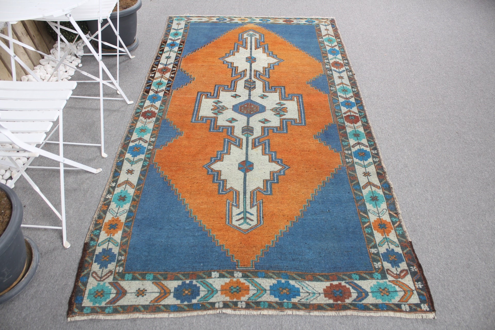 Cool Rug, Turkish Rugs, 4.2x7.7 ft Area Rugs, Vintage Rugs, Orange Floor Rugs, Dining Room Rug, Kitchen Rugs, Oushak Rugs, Pastel Rugs