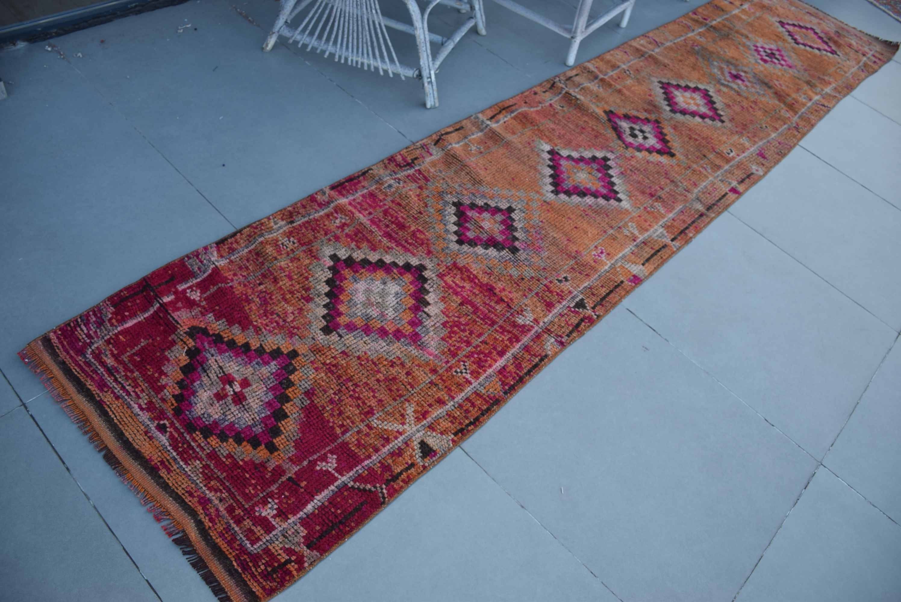 Rugs for Kitchen, 2.5x11.9 ft Runner Rugs, Old Rug, Orange Floor Rug, Hallway Rug, Moroccan Rug, Vintage Rugs, Turkish Rug, Wool Rug