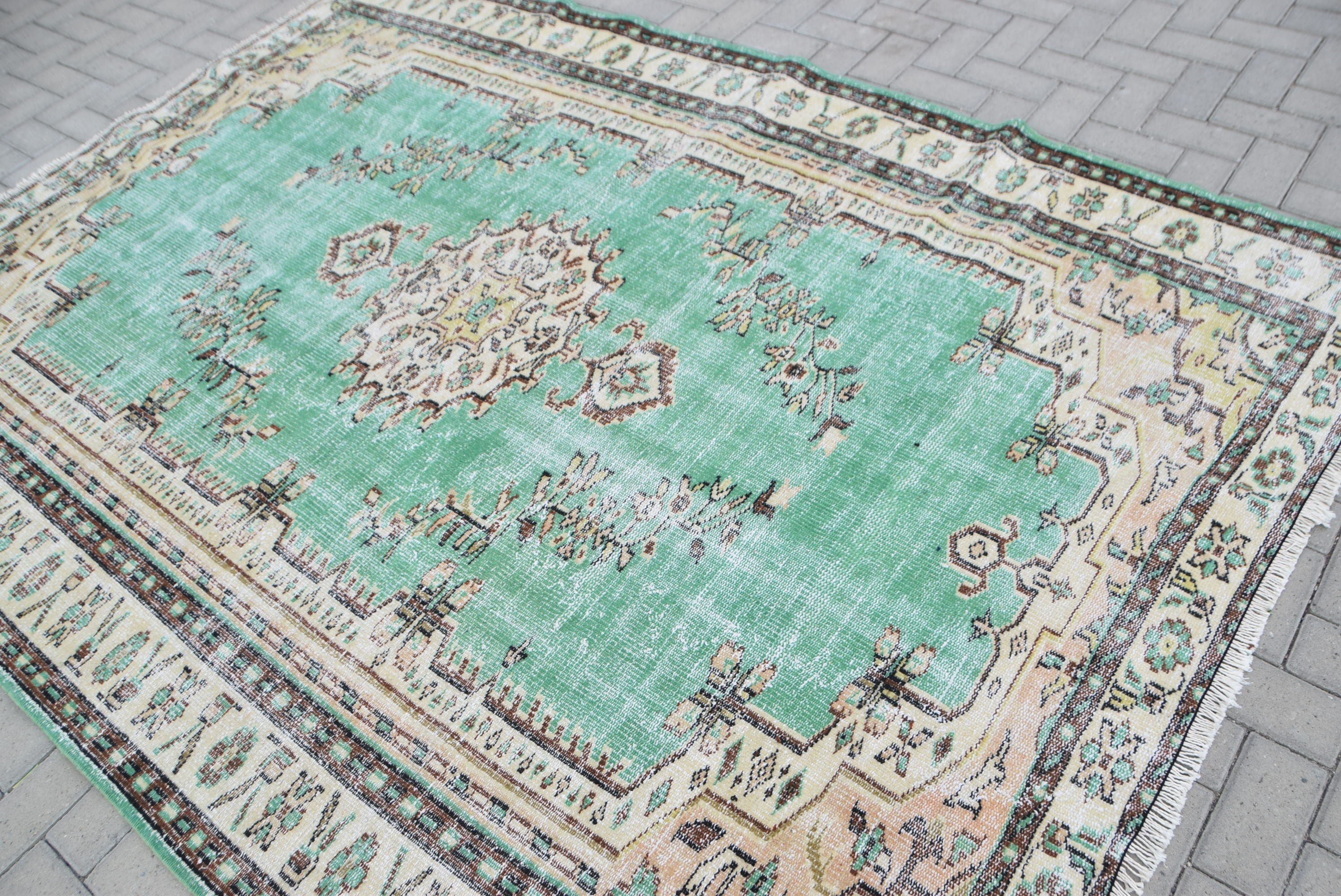Living Room Rugs, Beige Home Decor Rugs, Turkish Rug, Wool Rug, Salon Rug, 6.3x8.9 ft Large Rug, Vintage Rug, Natural Rugs