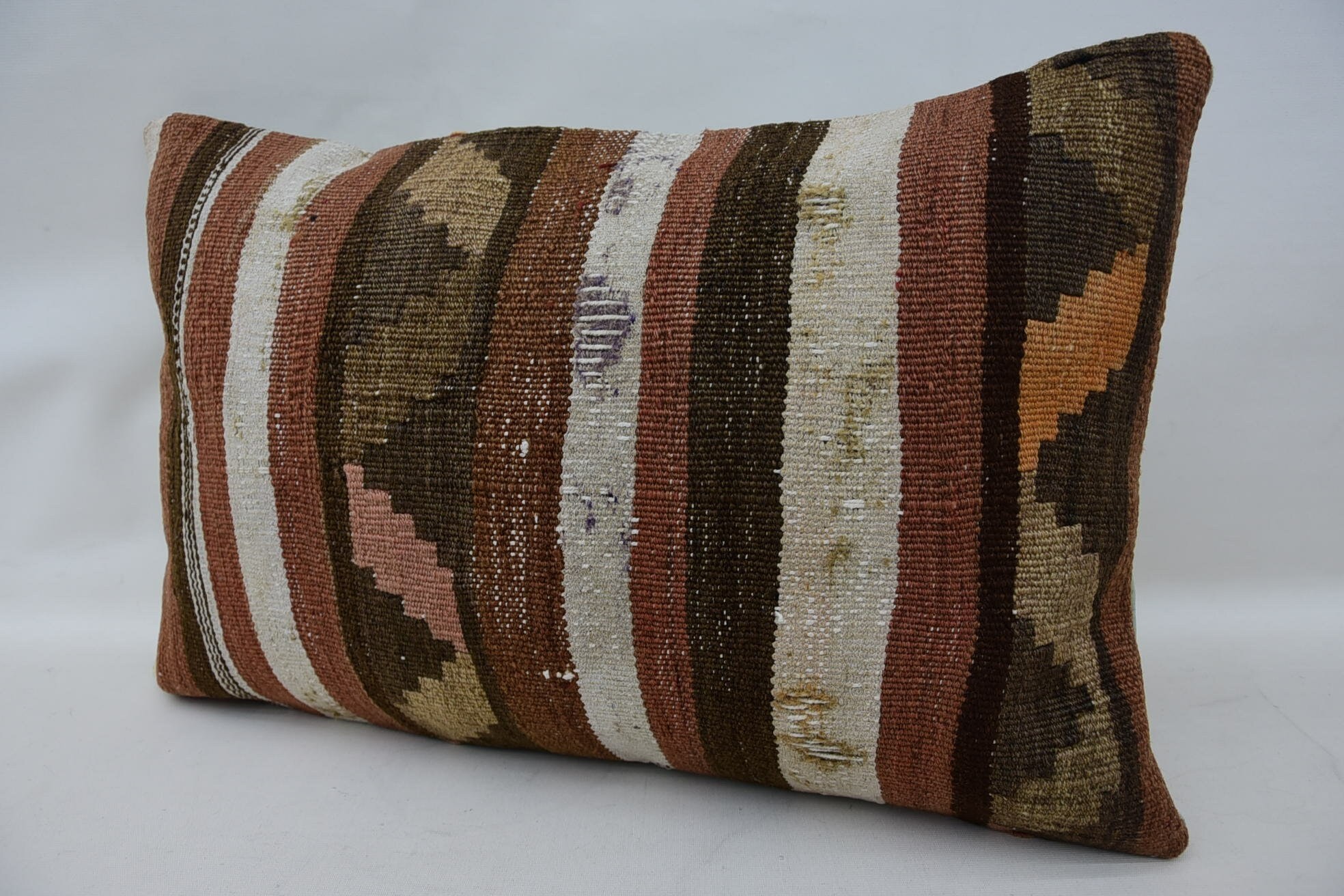 Boho Pillow Sham Cover, Pillow for Sofa, Muted Pillow, 16"x24" Brown Cushion Cover, Turkish Kilim Pillow, Ethnic Throw Pillow Case