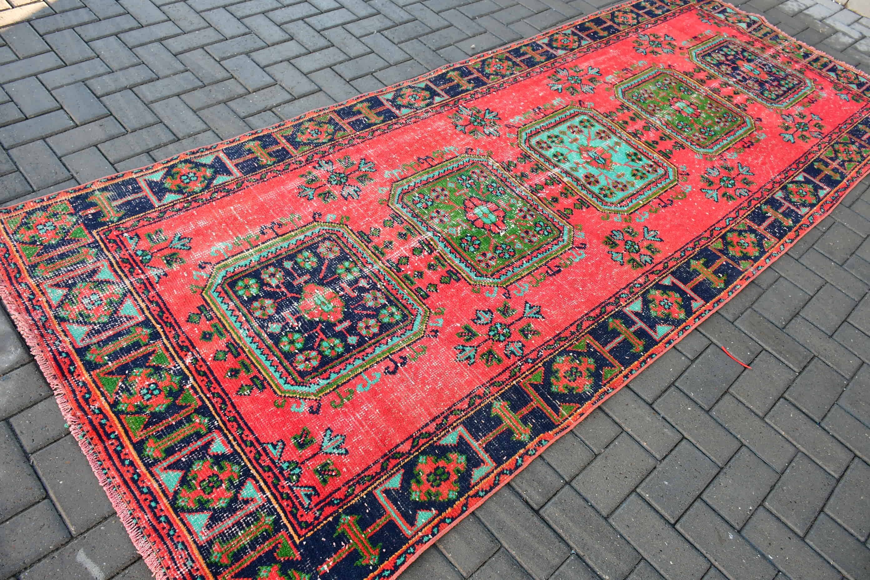 Oriental Rugs, 4.2x10.5 ft Runner Rugs, Corridor Rugs, Turkish Rug, Wool Rug, Hallway Rugs, Red Antique Rug, Vintage Rugs, Rugs for Runner