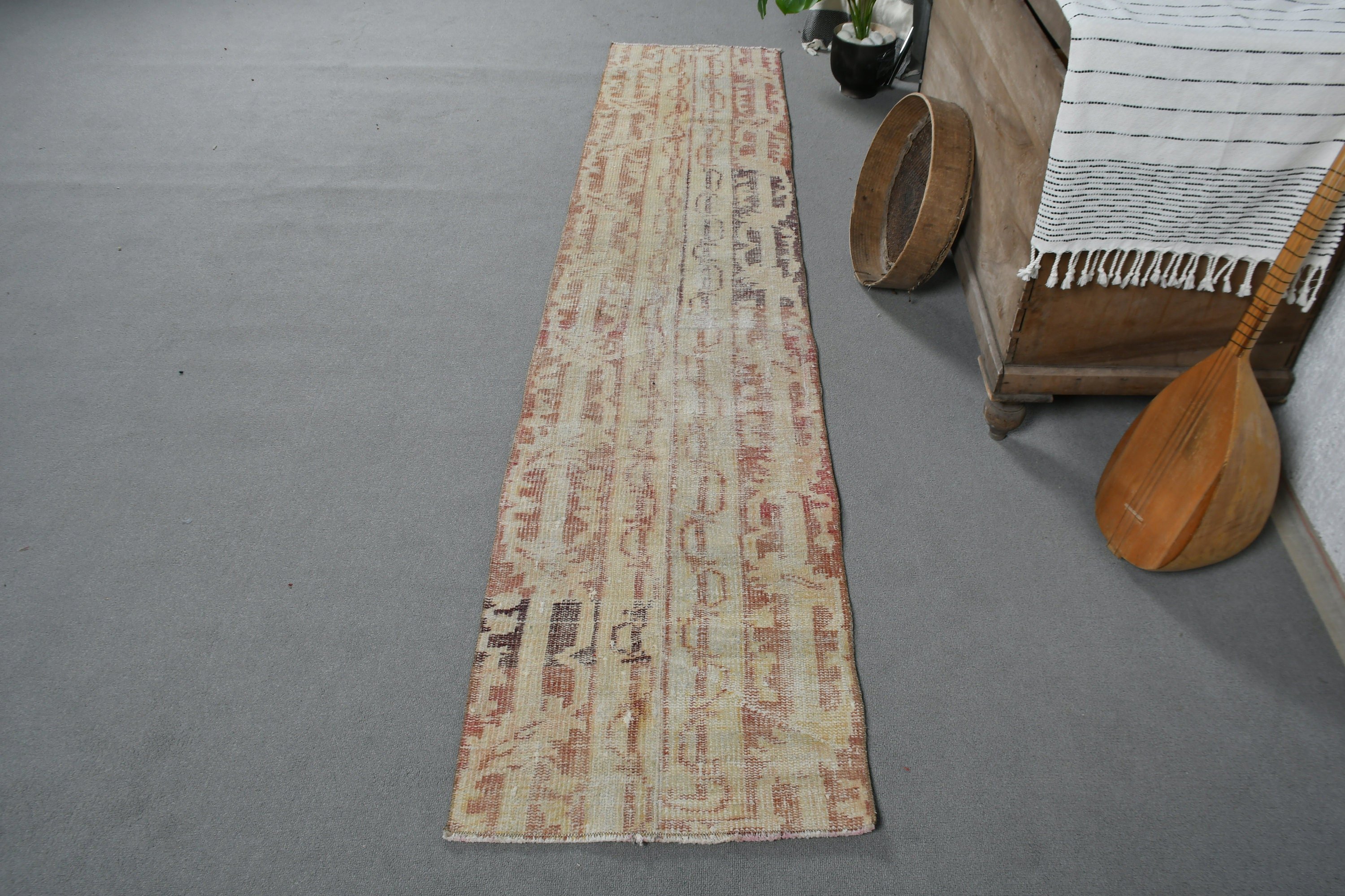 Turkish Rug, Bedroom Rug, Vintage Rug, 1.7x8.1 ft Runner Rugs, Beige Antique Rug, Kitchen Rugs, Corridor Rug, Aesthetic Rug