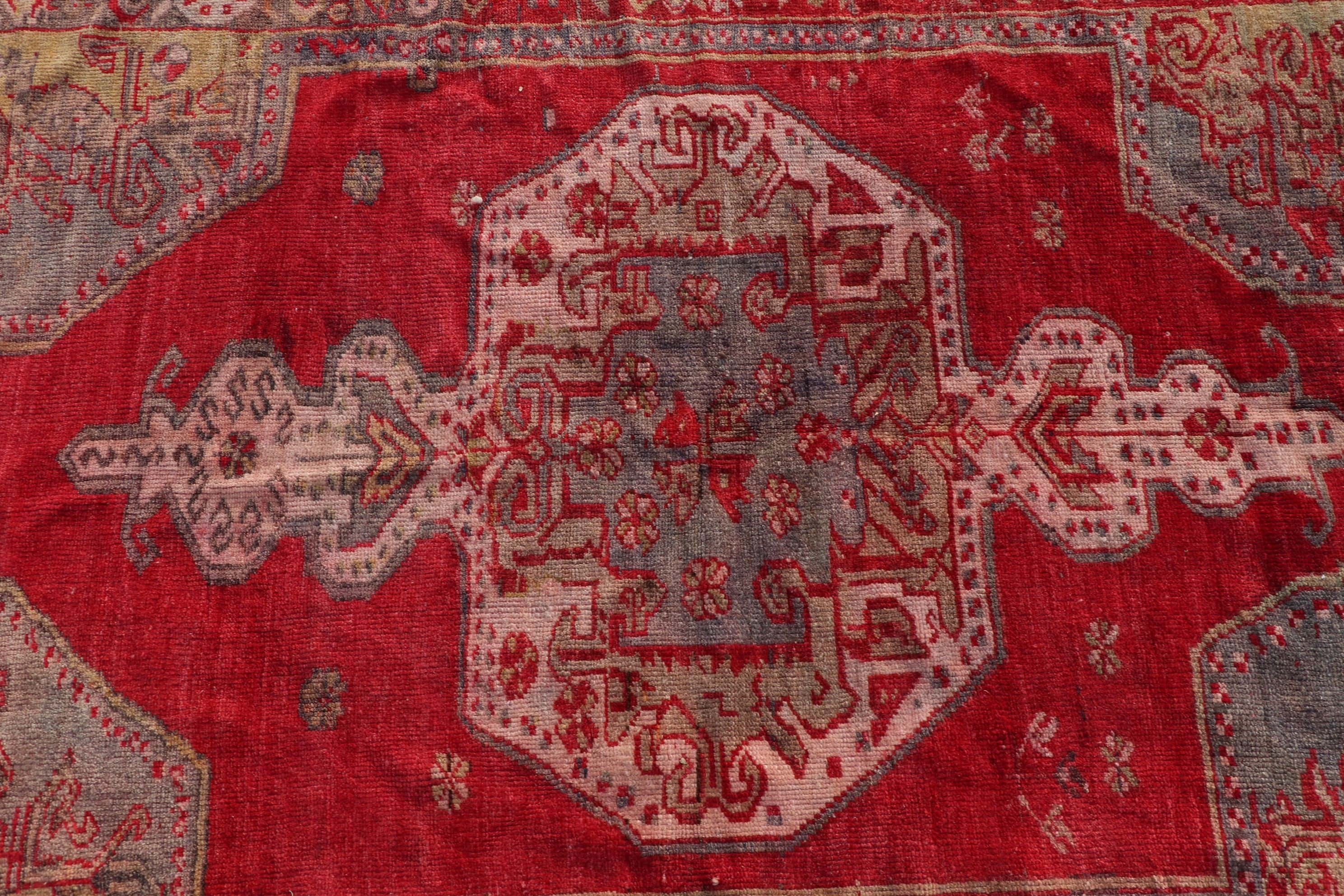 Kırmızı Oushak Halı, Oushak Halıları, Duvara Asılı Halı, Vintage Halı, Anadolu Halısı, 3.9x2.7 ft Küçük Halılar, Türk Halıları, Paspas Halısı, Kabile Halısı