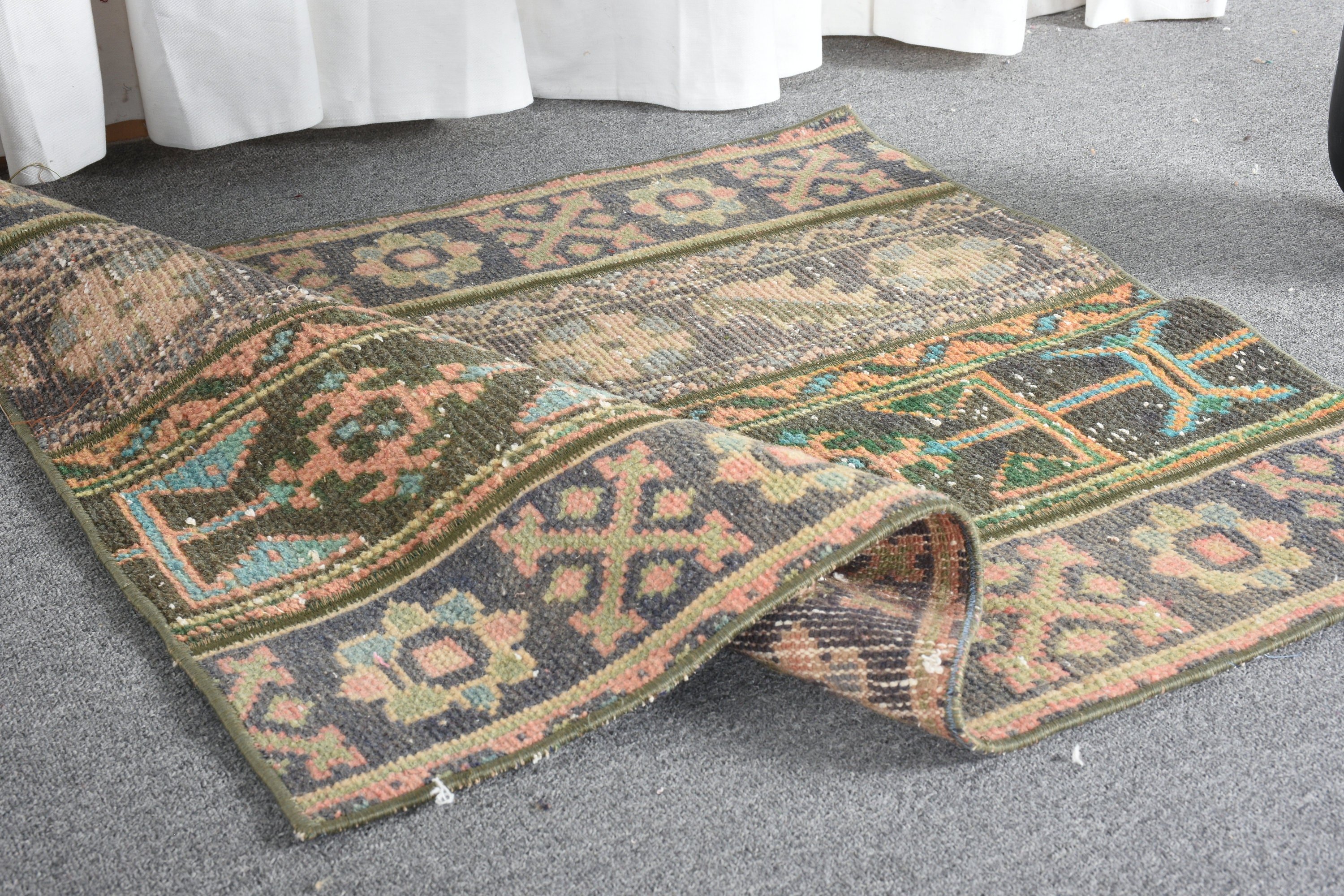 Old Rugs, 2.3x3.1 ft Small Rugs, Oushak Rug, Vintage Rugs, Bath Rug, Car Mat Rug, Oriental Rugs, Turkish Rugs, Green Anatolian Rug