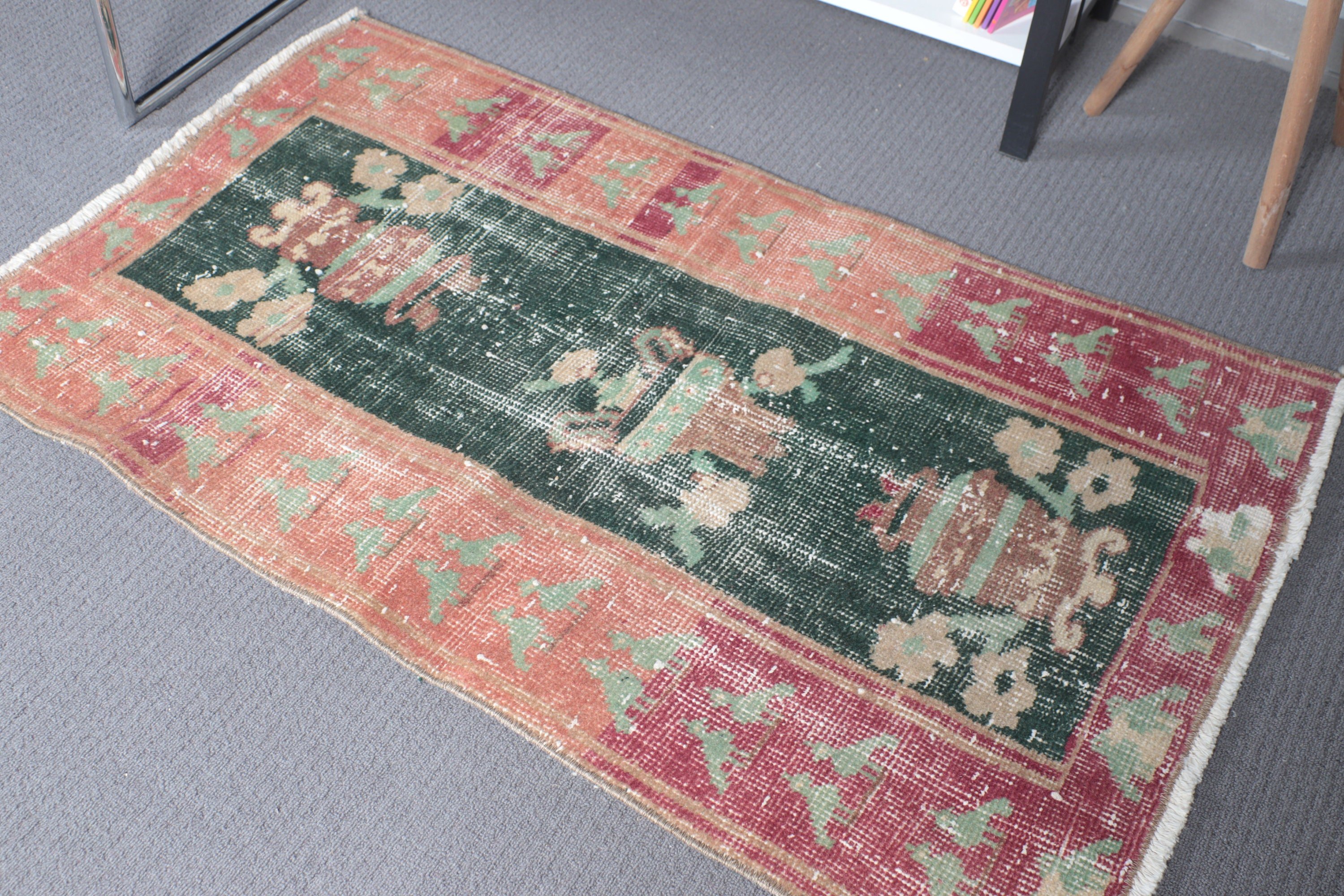 Green Kitchen Rug, Vintage Rug, Handwoven Rug, Oushak Rugs, 2.3x3.6 ft Small Rug, Exotic Rug, Bathroom Rug, Rugs for Bedroom, Turkish Rug