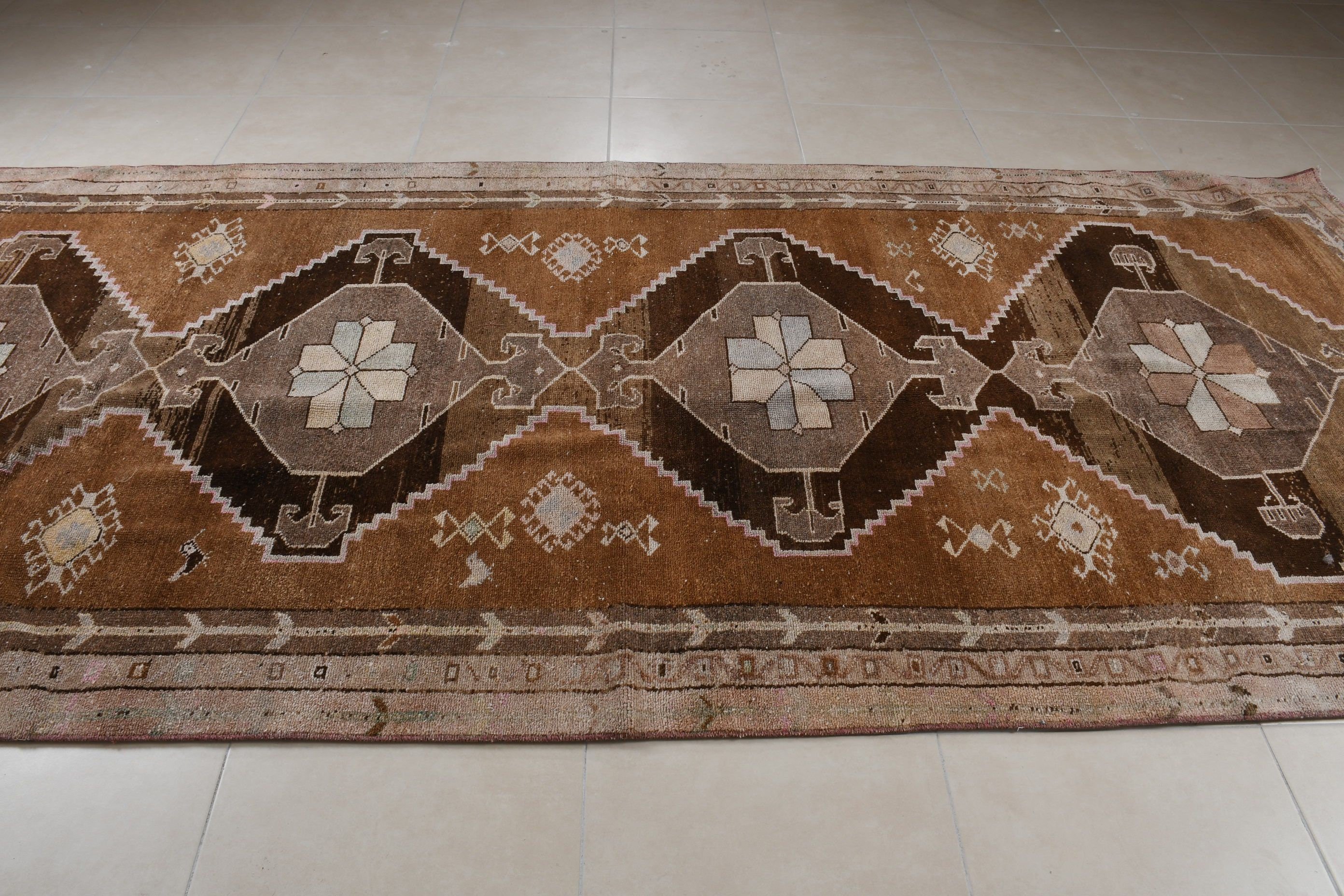 Kahverengi Soğuk Halı, Yemek Odası Halıları, Yatak Odası Halısı, Vintage Halılar, Türk Halısı, Yer Halısı, Oturma Odası Halısı, Pastel Halı, 5.3x12.5 ft Büyük Halı