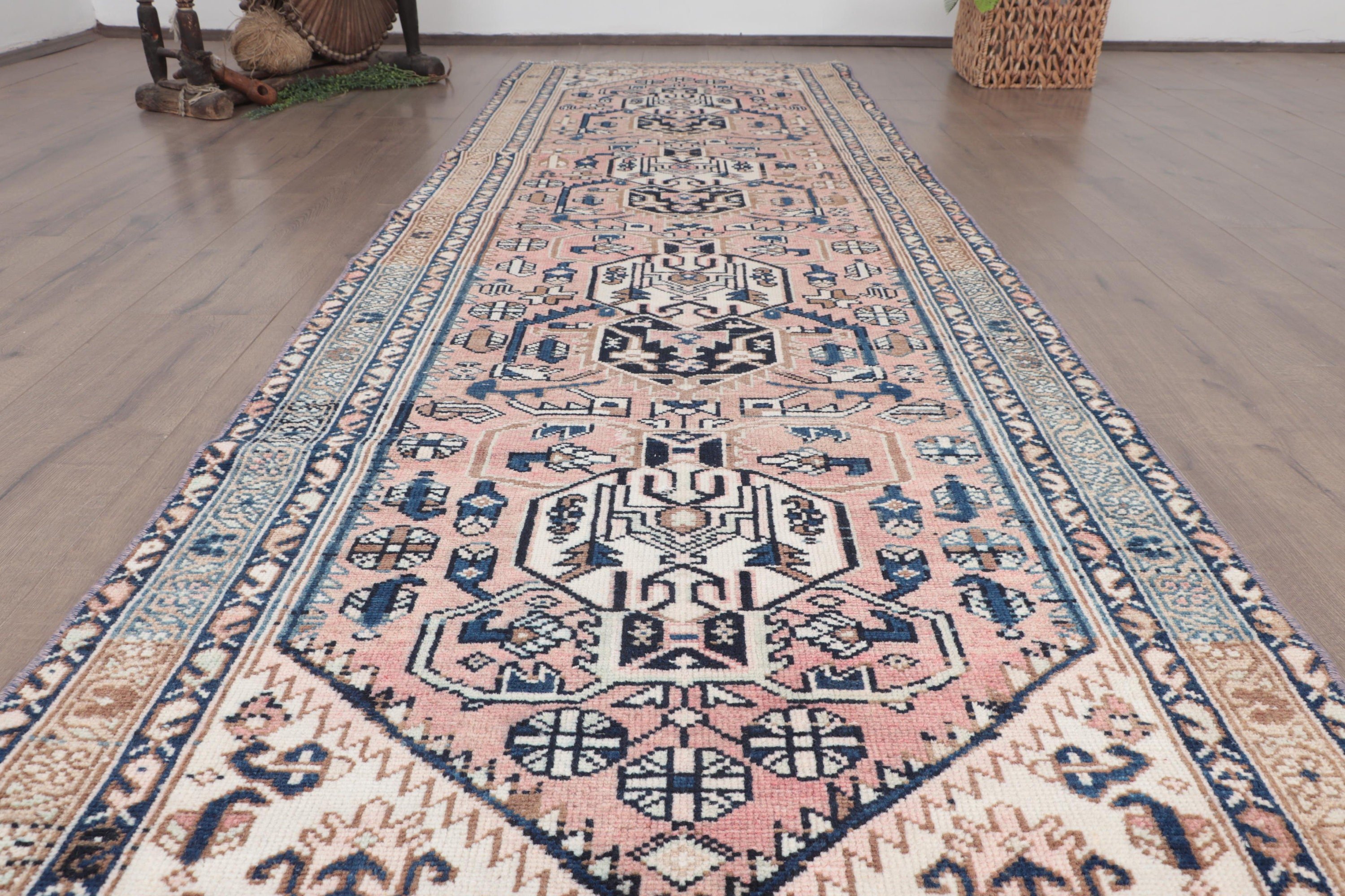 Modern Rugs, Turkish Rug, Vintage Rugs, Pink Home Decor Rugs, 3x9.5 ft Runner Rugs, Luxury Rugs, Long Runner Rug, Corridor Rugs, Floor Rug