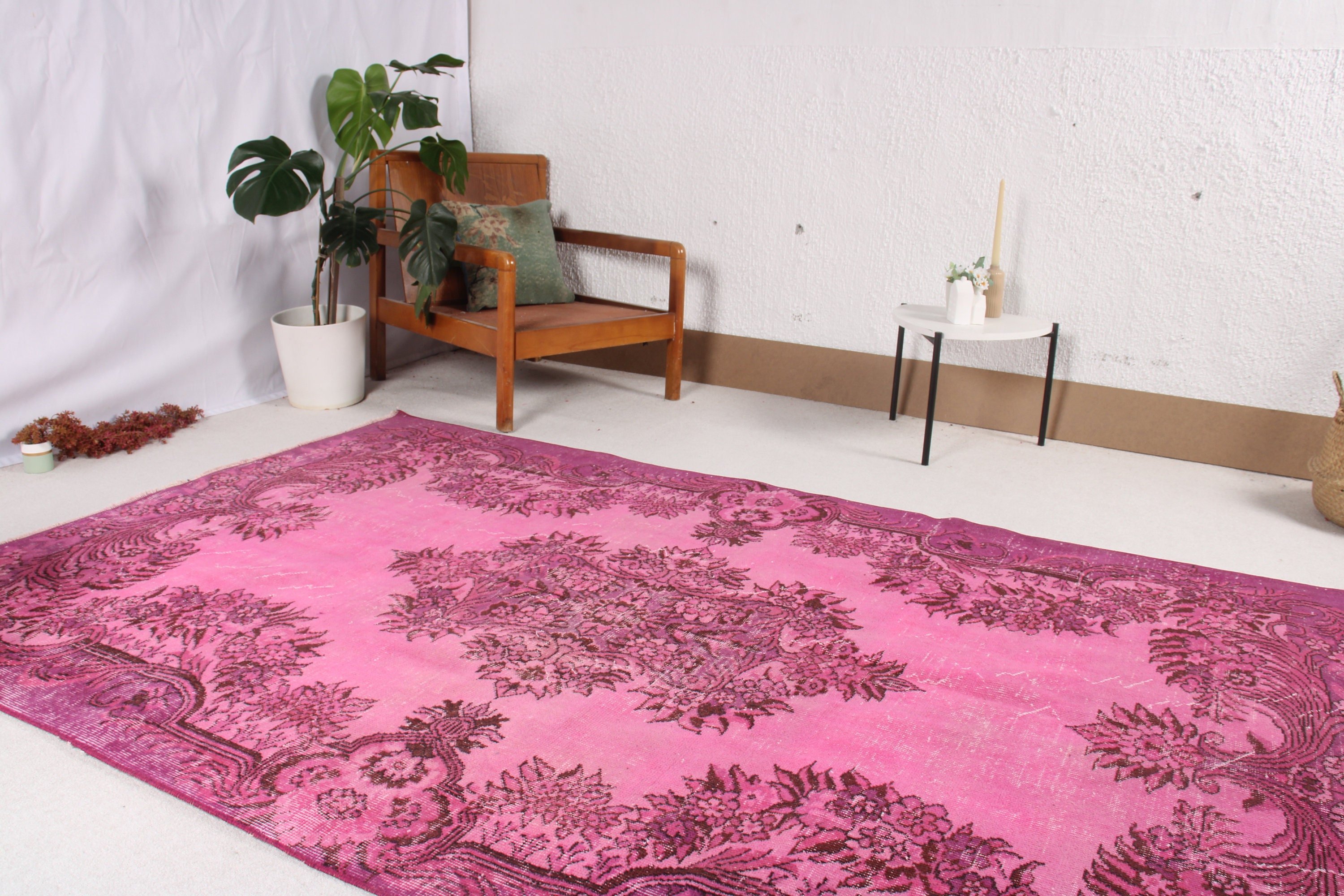 5.2x8.3 ft Büyük Halı, Pembe Düz Dokuma Halılar, Vintage Halılar, Büyük Boho Halıları, Türk Halıları, Düz Dokuma Halı, Büyük Vintage Halılar, Oushak Halı