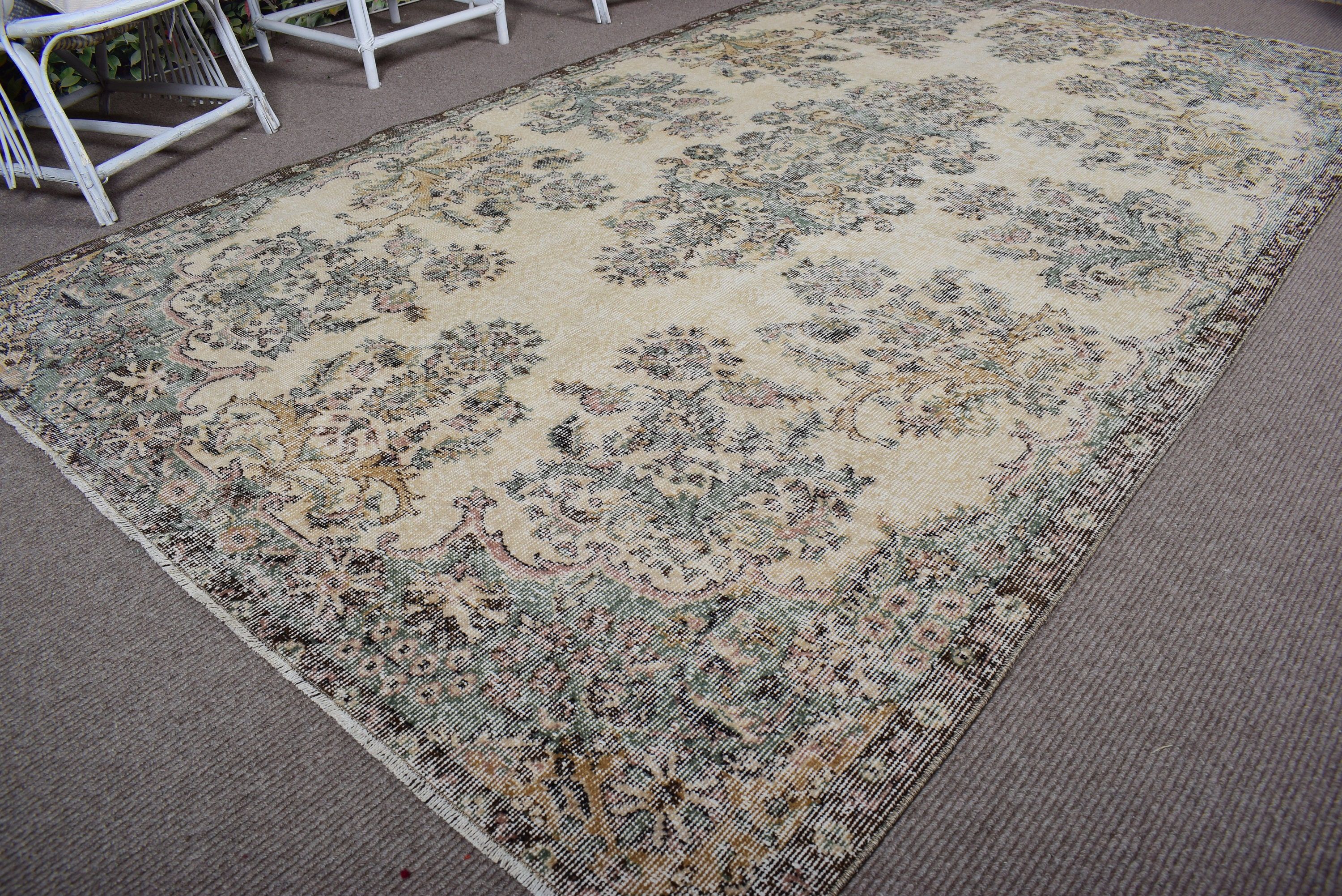 Bej Anadolu Halısı, 6x10 ft Büyük Halı, Oturma Odası Halısı, Mutfak Halısı, Türk Halısı, Kabile Halısı, Anadolu Halısı, Vintage Halılar, Büyük Boho Halısı