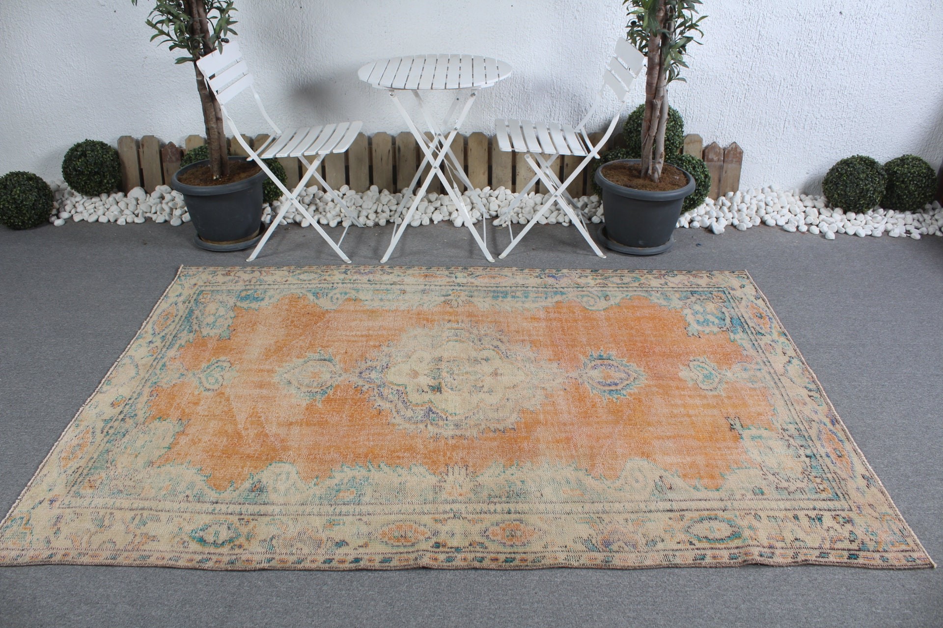 Vintage Halı, 5.2x7.3 ft Alan Halısı, Türk Halıları, Oushak Halısı, Antika Halı, Turuncu Oryantal Halılar, Boho Bölge Halısı Halıları, Mutfak Halısı, Çocuk Halısı