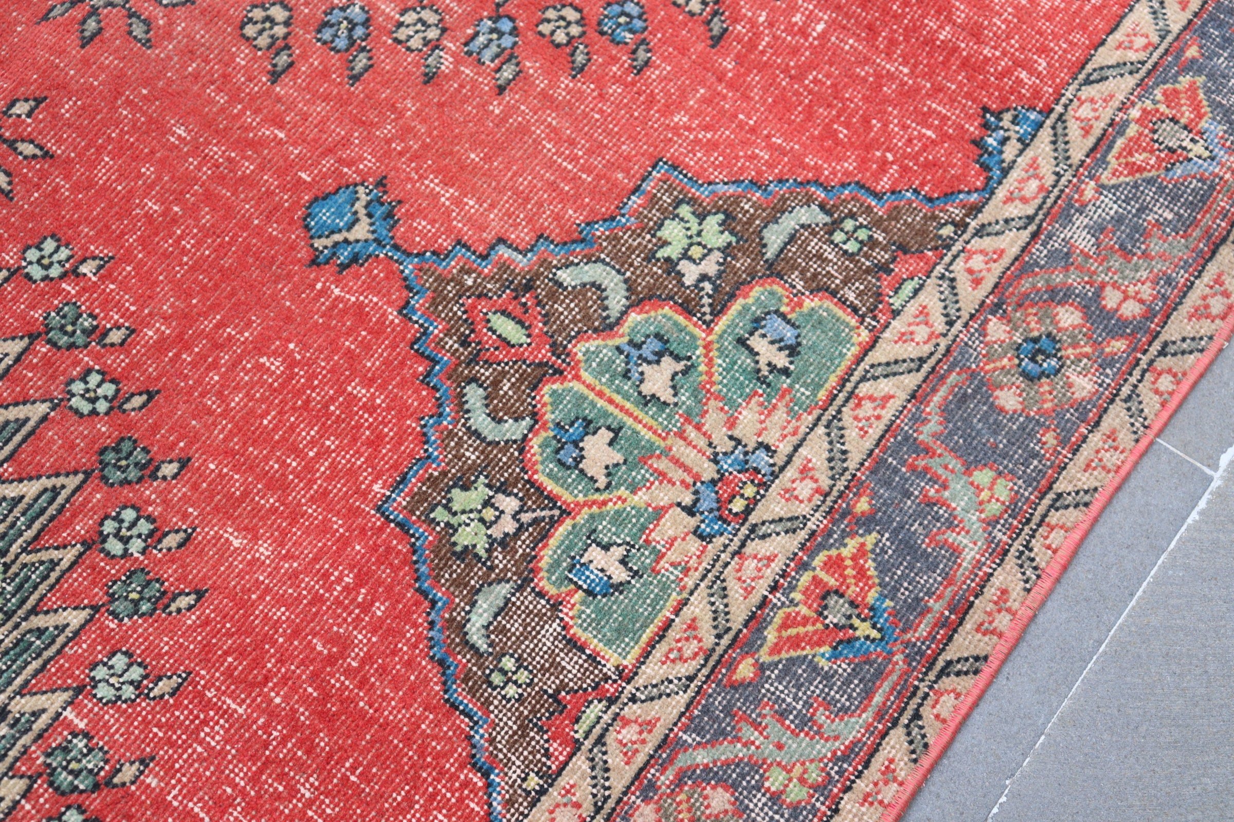 Pale Rug, Red  4.7x12.5 ft Runner Rugs, Vintage Rugs, Rugs for Kitchen, Turkish Rug, Wool Rug, Corridor Rug, Bedroom Rug