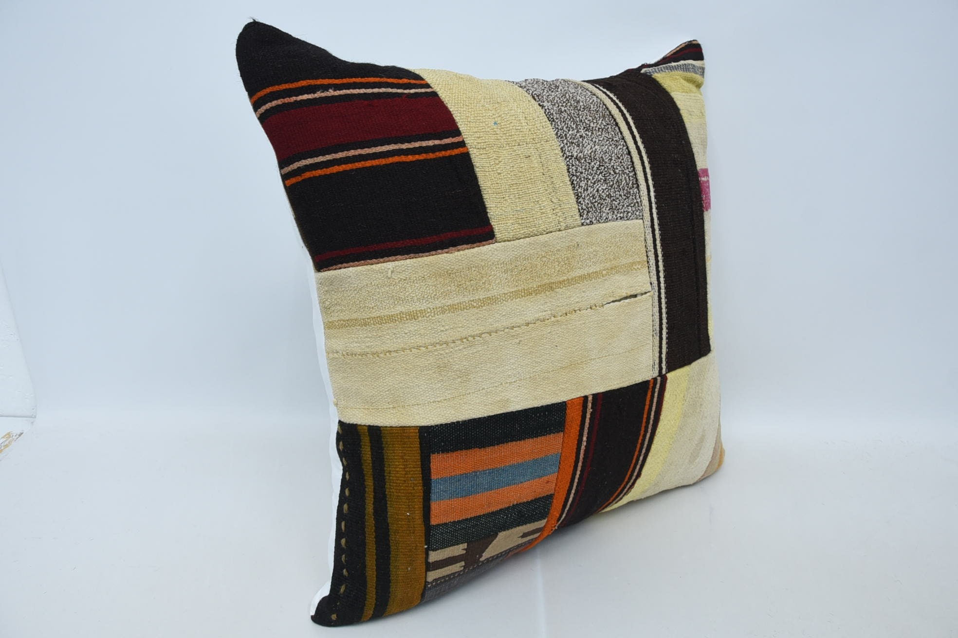 Outdoor Throw Cushion, 28"x28" Brown Cushion, Throw Kilim Pillow, Aztec Cushion Cover, Pillow for Couch, Handmade Kilim Cushion