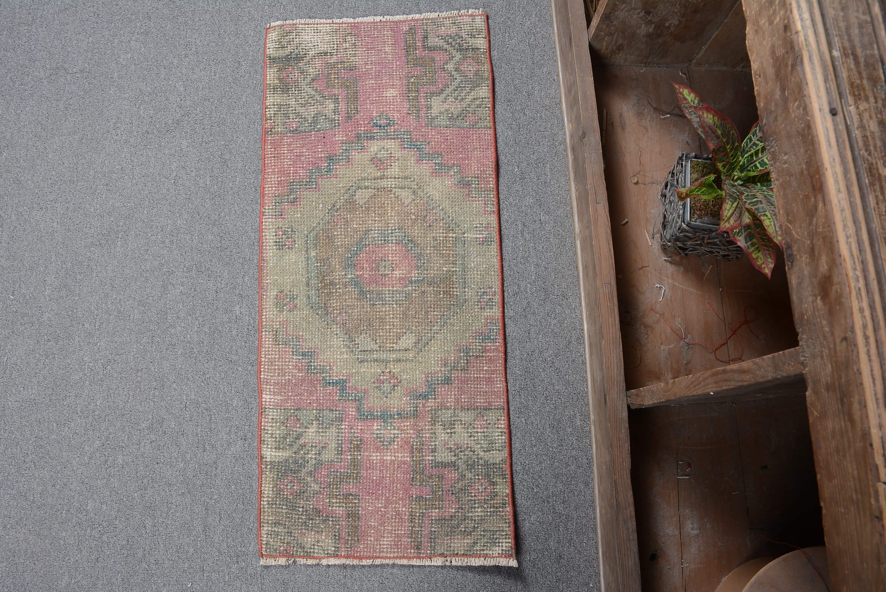 Turkish Rug, Bedroom Rug, Pink Bedroom Rug, Vintage Rug, 1.2x2.8 ft Small Rug, Antique Rug, Rugs for Kitchen, Entry Rug, Bathroom Rug