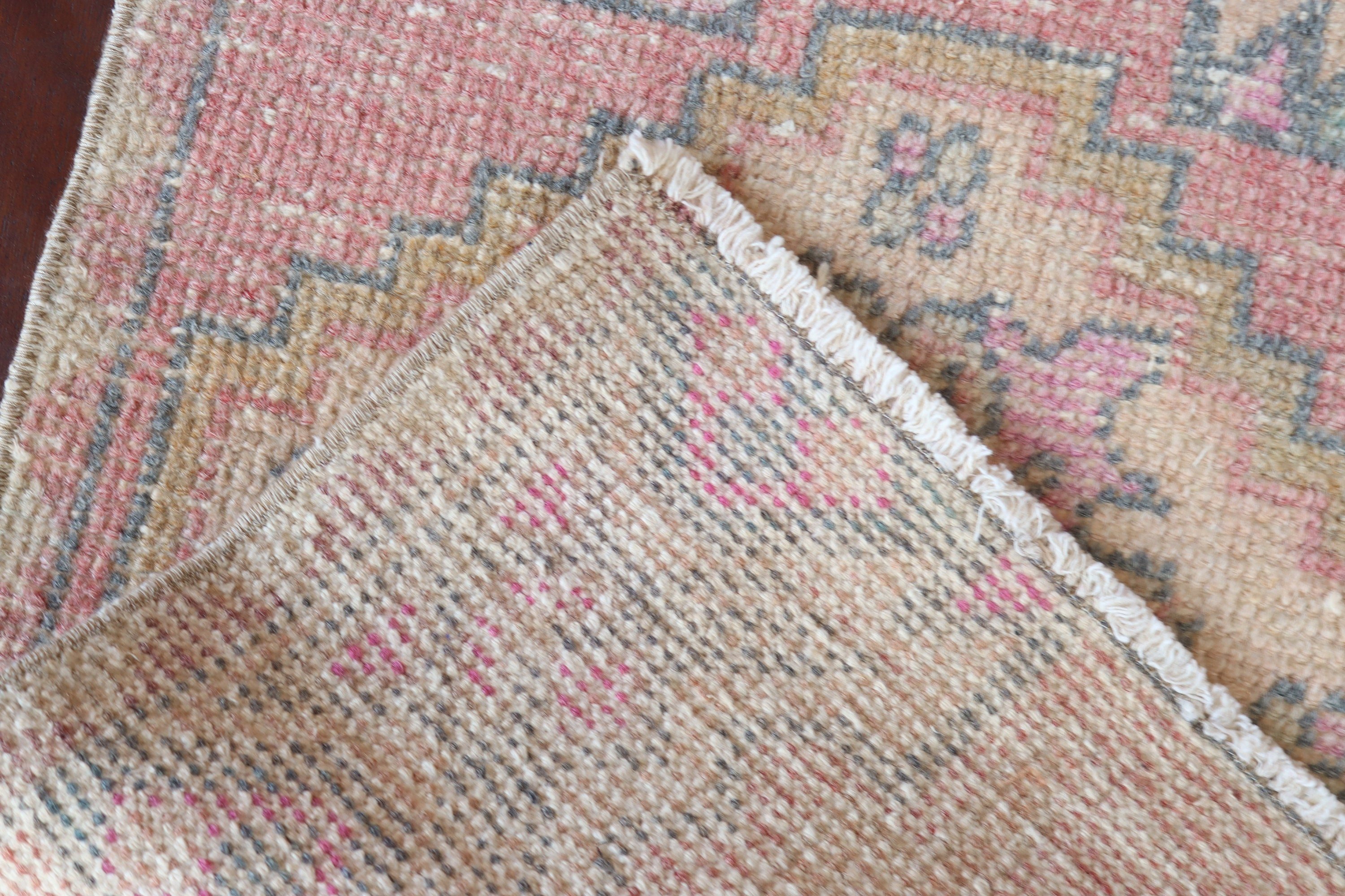 1.5x2.8 ft Small Rugs, Oushak Rug, Small Boho Rug, Turkish Rug, Handmade Rugs, Pink Anatolian Rugs, Neutral Rug, Kitchen Rugs, Vintage Rug