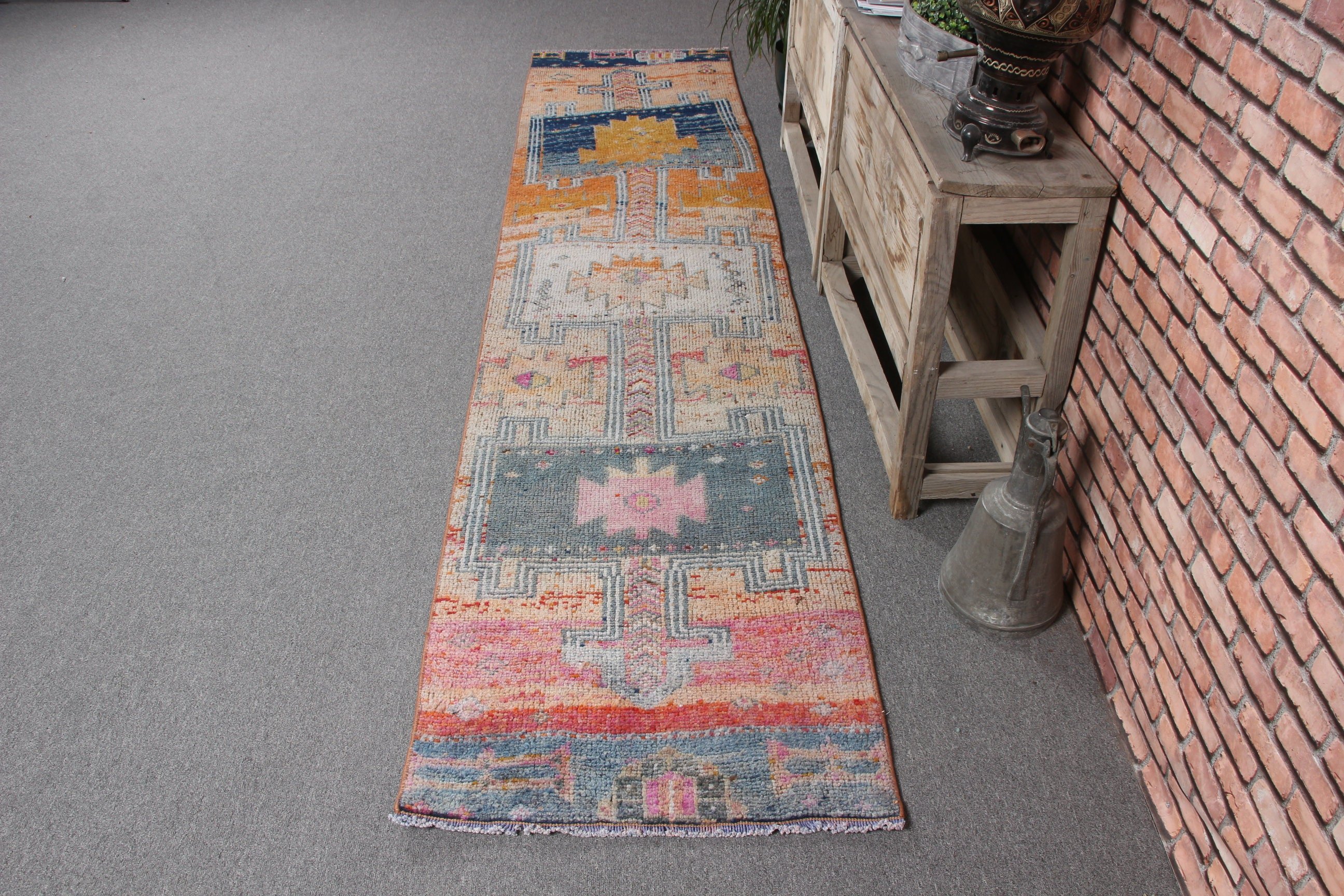 Kitchen Rugs, Antique Rugs, 2.2x9.8 ft Runner Rugs, Orange Luxury Rugs, Turkish Rug, Handmade Rugs, Stair Rug, Oriental Rug, Vintage Rugs