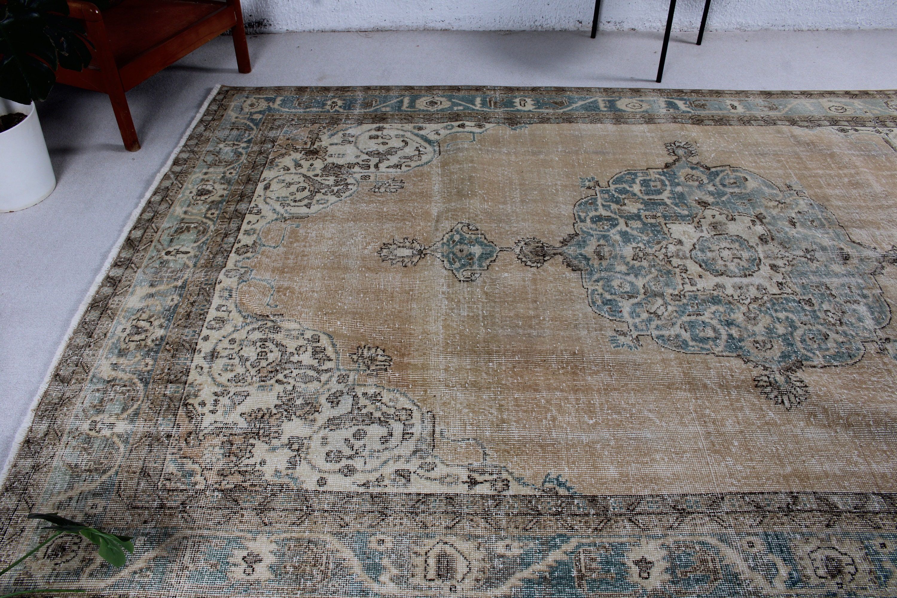 Vintage Halılar, Turuncu Mutfak Halıları, 7x10.8 ft Büyük Boy Halı, Salon Halısı, Salon Halısı, Anadolu Halısı, Boho Halıları, Türk Halısı